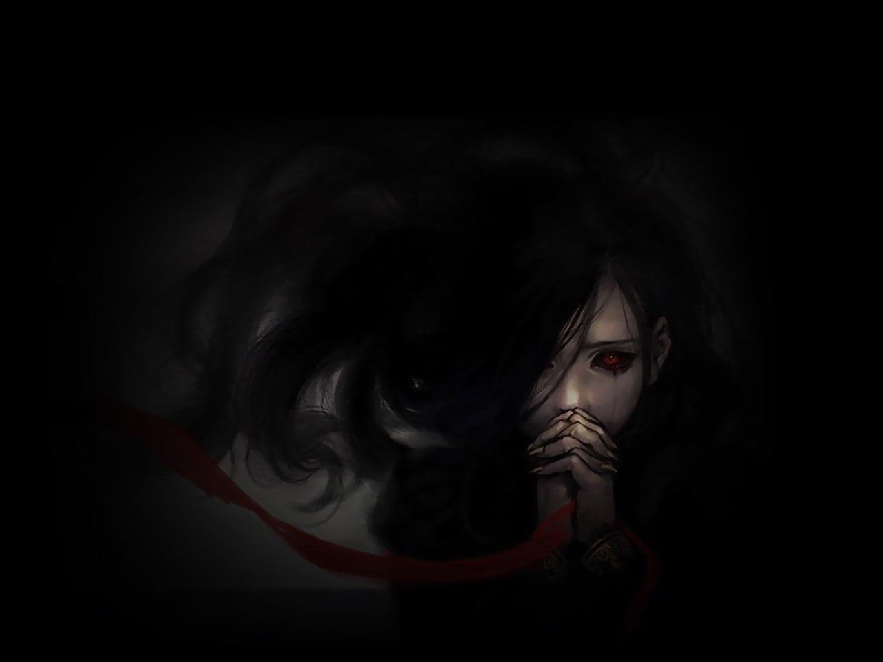 crying, Gothic, dark, 720P, horror, black background, face, fantasy girl, HD Wallpaper