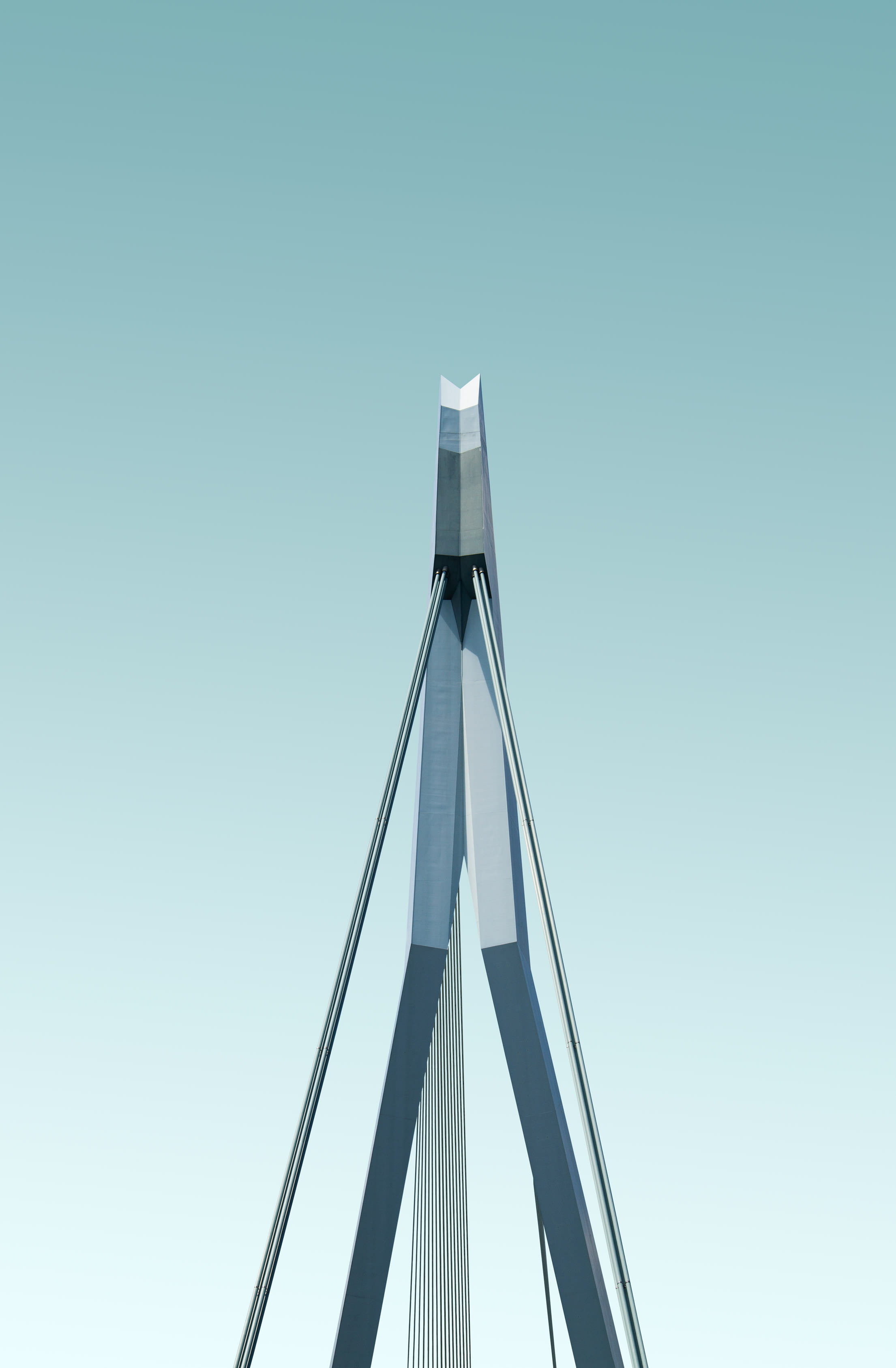 rotterdam, geometric, building, architectural, minimal, minimalism, peak, sky, erasmusbrug, bridge, lookup, gradient, no People, sharp, 2K, modern, construction Industry, Phone HD Wallpaper