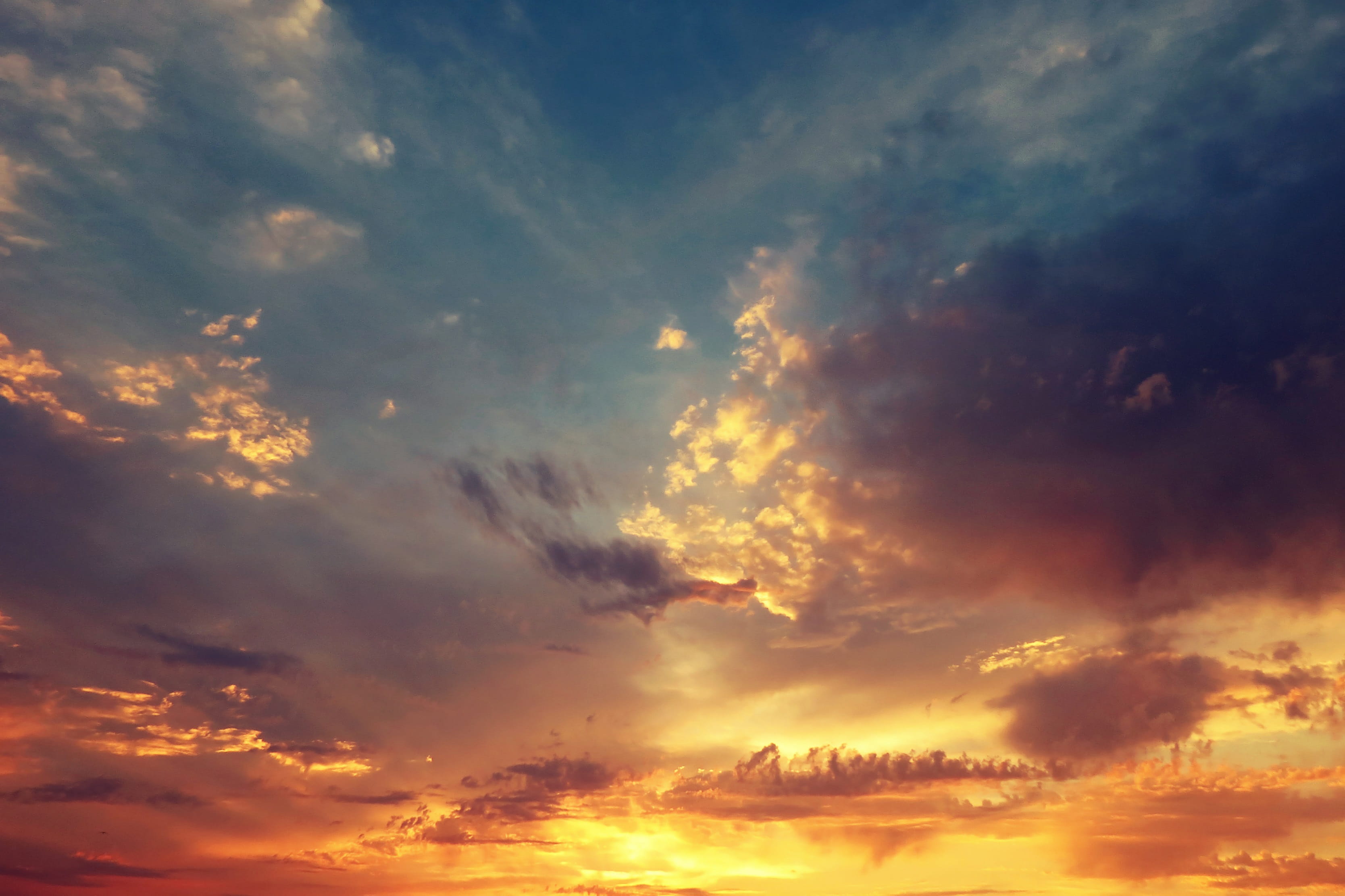 idyllic, orange color, cloud, low angle view, cloud - sky, lookup, rays, no people, sky, light, cloudporn, colored, scenics - nature, multicolor, sunset, HD Wallpaper