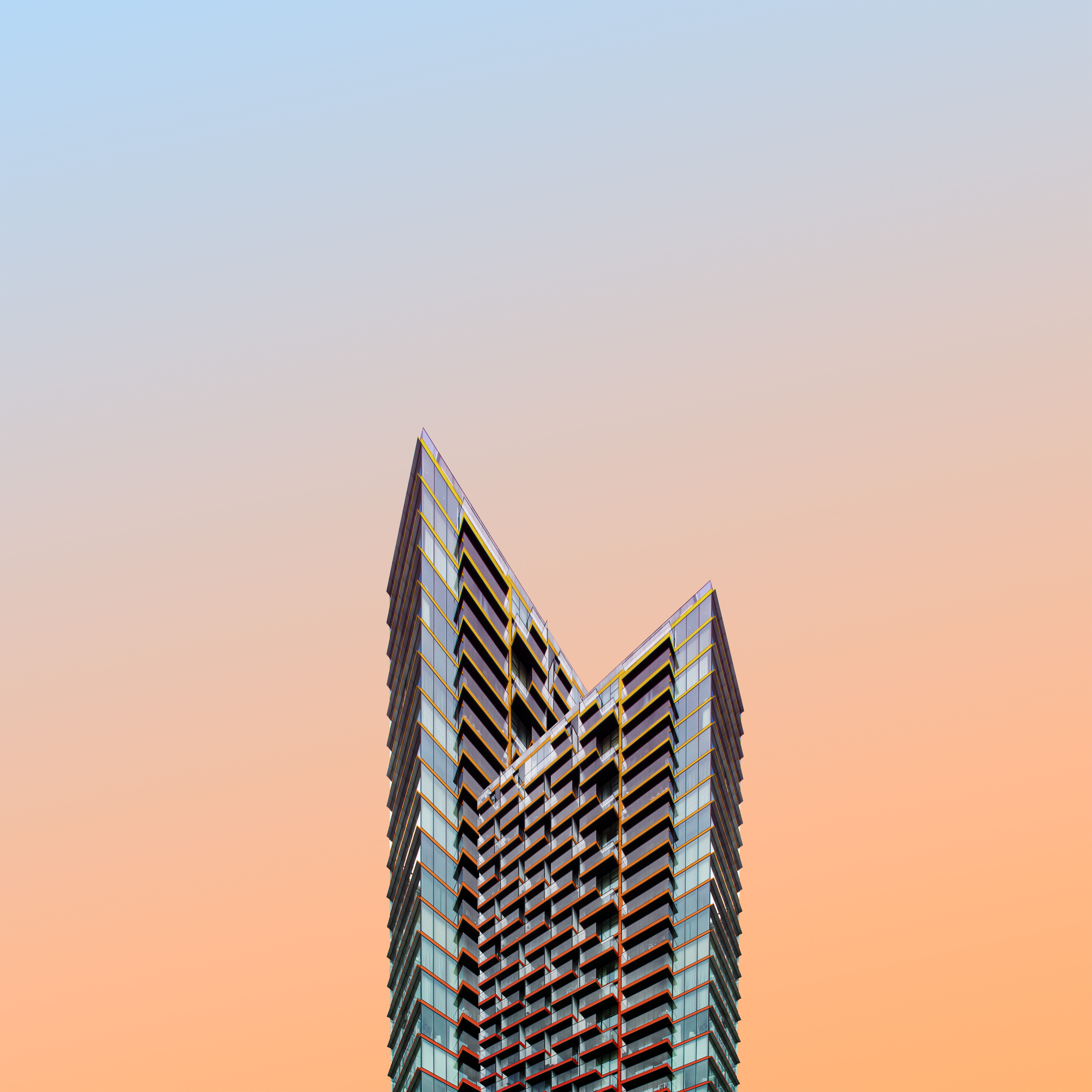 house, geometry, office, high, copy space, building exterior, modern, 5K, architecture, skyscraper, tall - high, rise, urban, sunset, architectural, orange color, Phone HD Wallpaper