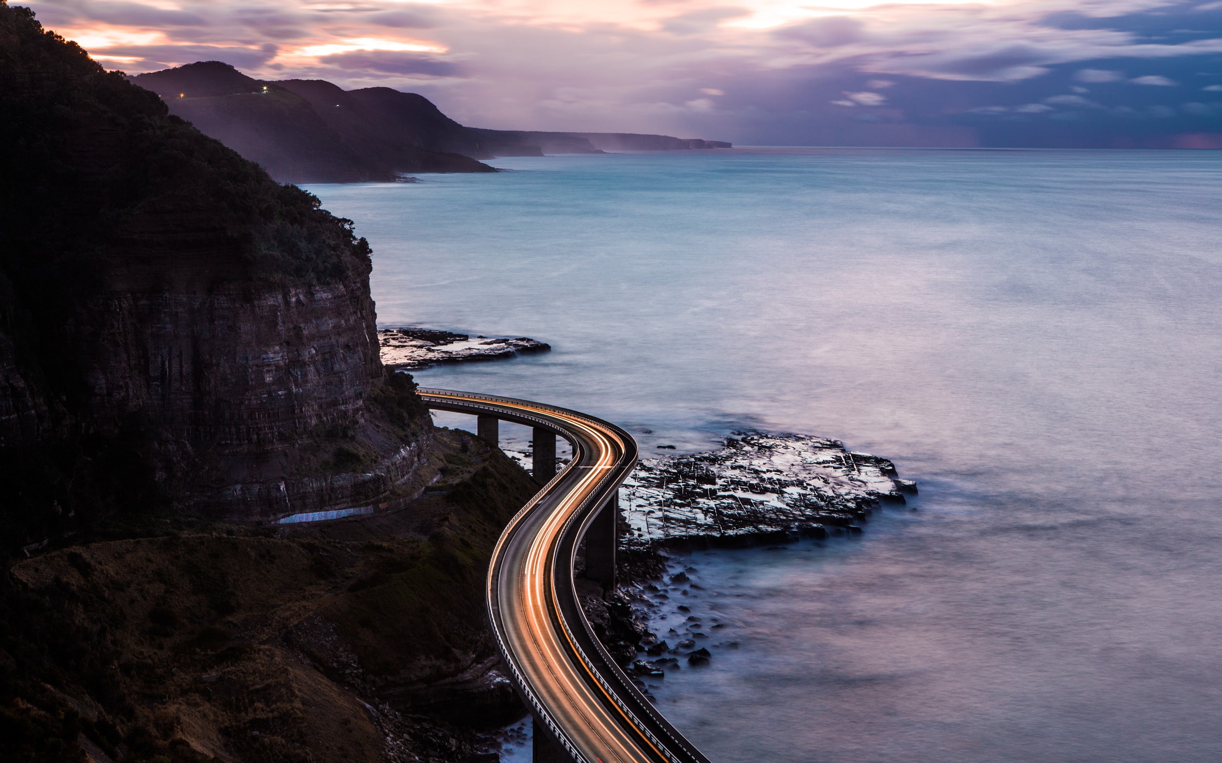 landscape, traffic, road, 1080P, light trails, HD Wallpaper