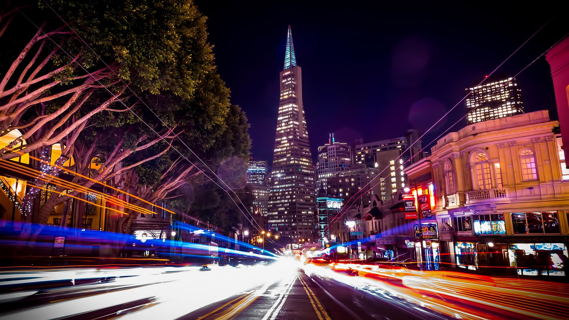 city lights, light trails, night, 1080P, street, city, HD Wallpaper