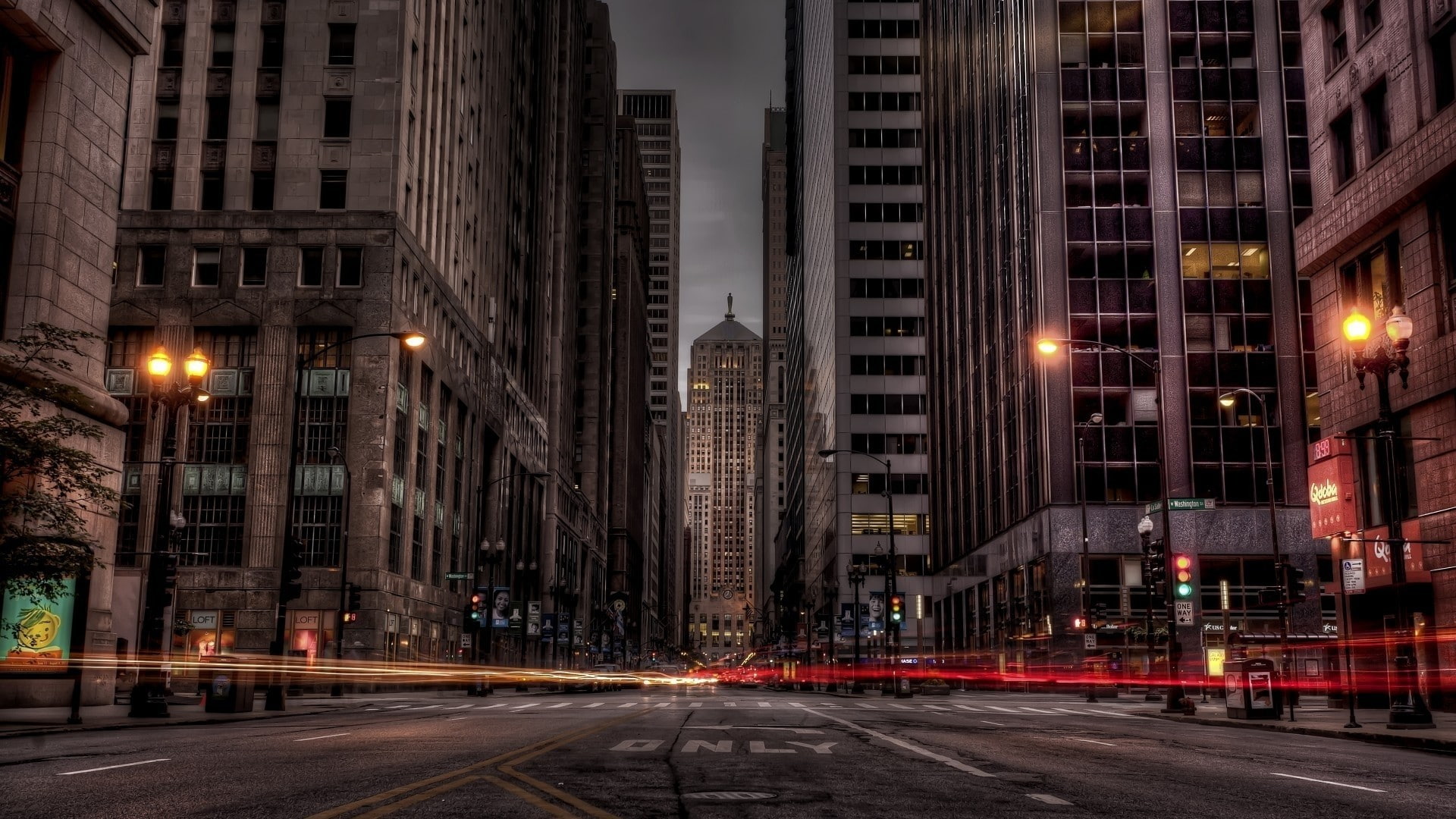 Chicago, light trails, cityscape, building, 1080P, lights, skyscraper, long exposure, HD Wallpaper