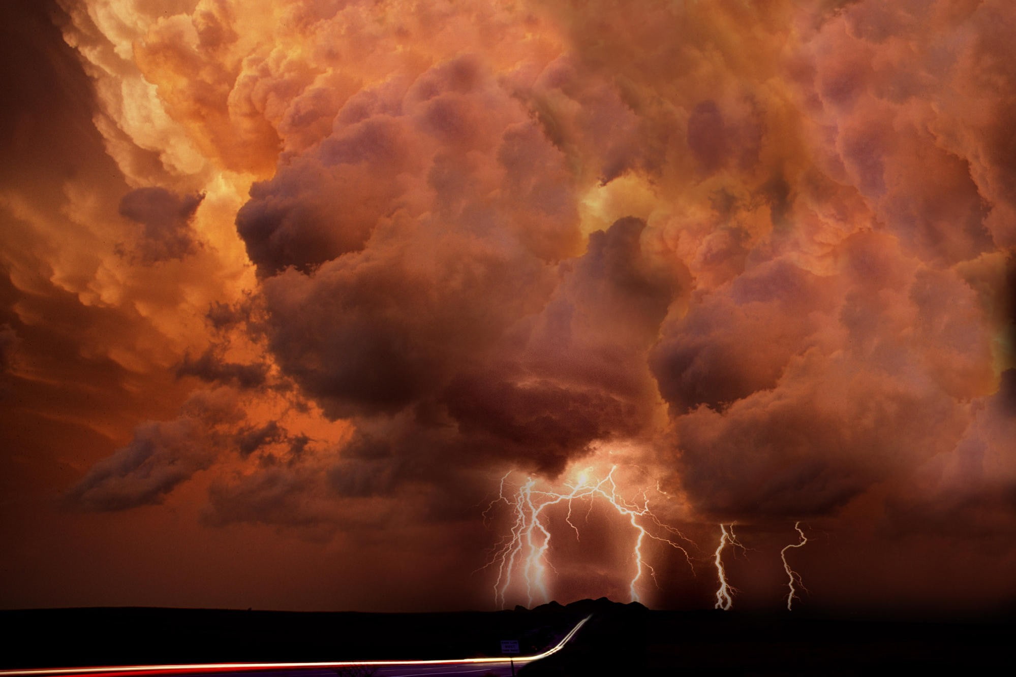 lightning, storm, 1080P, orange, clouds, light trails, HD Wallpaper