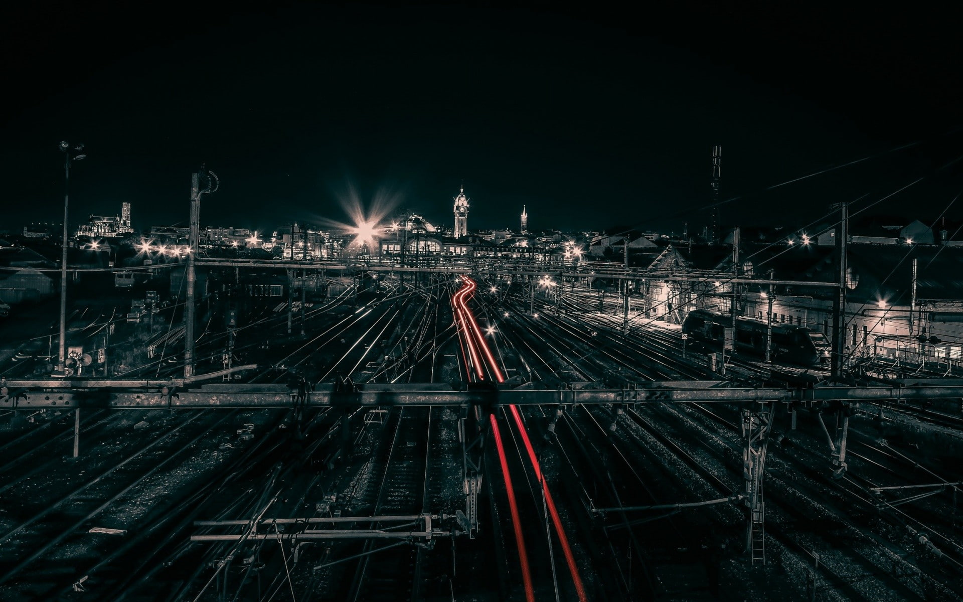 Limoges, France, 1080P, train station, light trails, HD Wallpaper