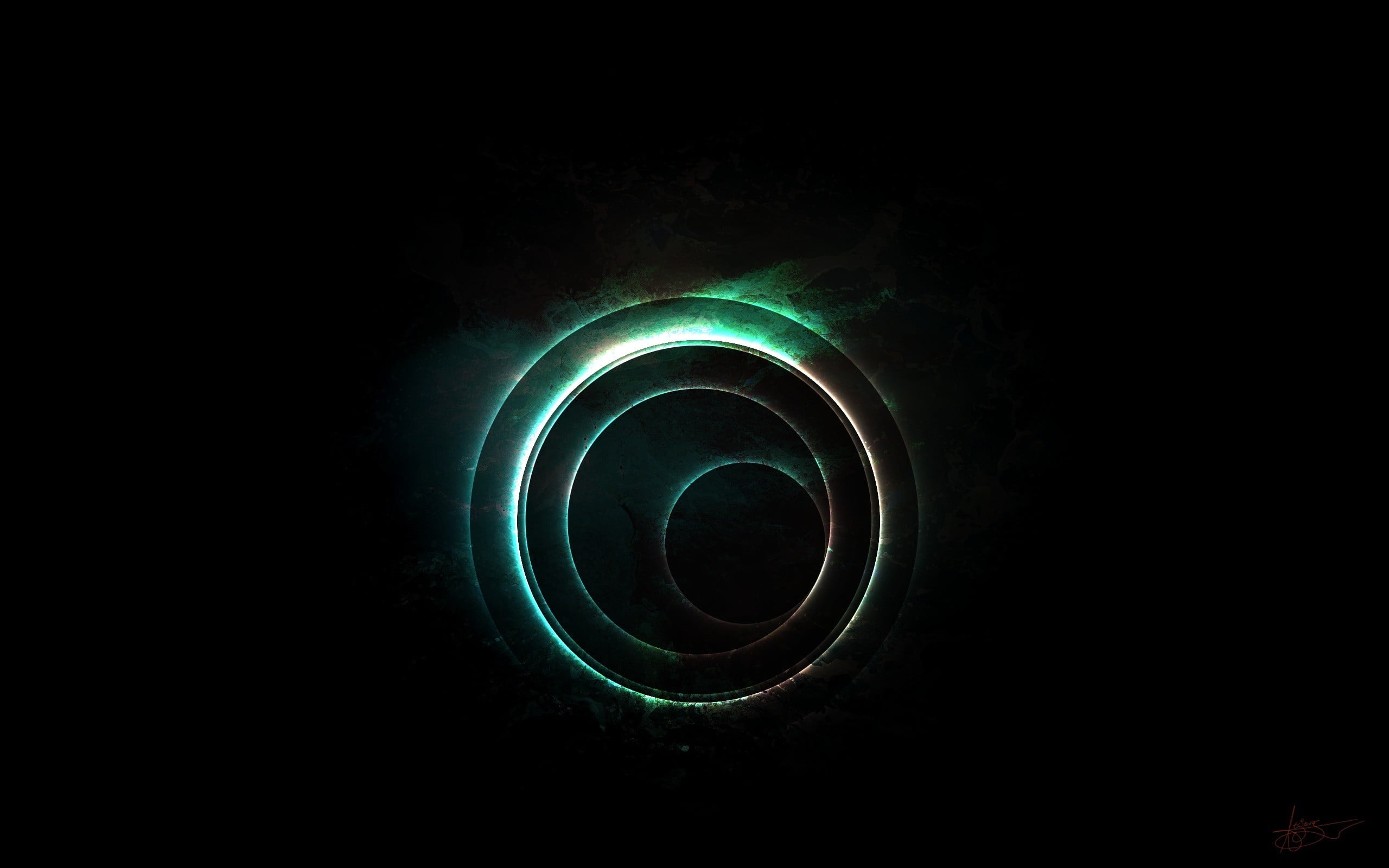 motion, art, indoors, black, close-up, wire wool, rings, night, shape, pattern, lighting equipment, light - natural phenomenon, green, illuminated, 2K, HD Wallpaper