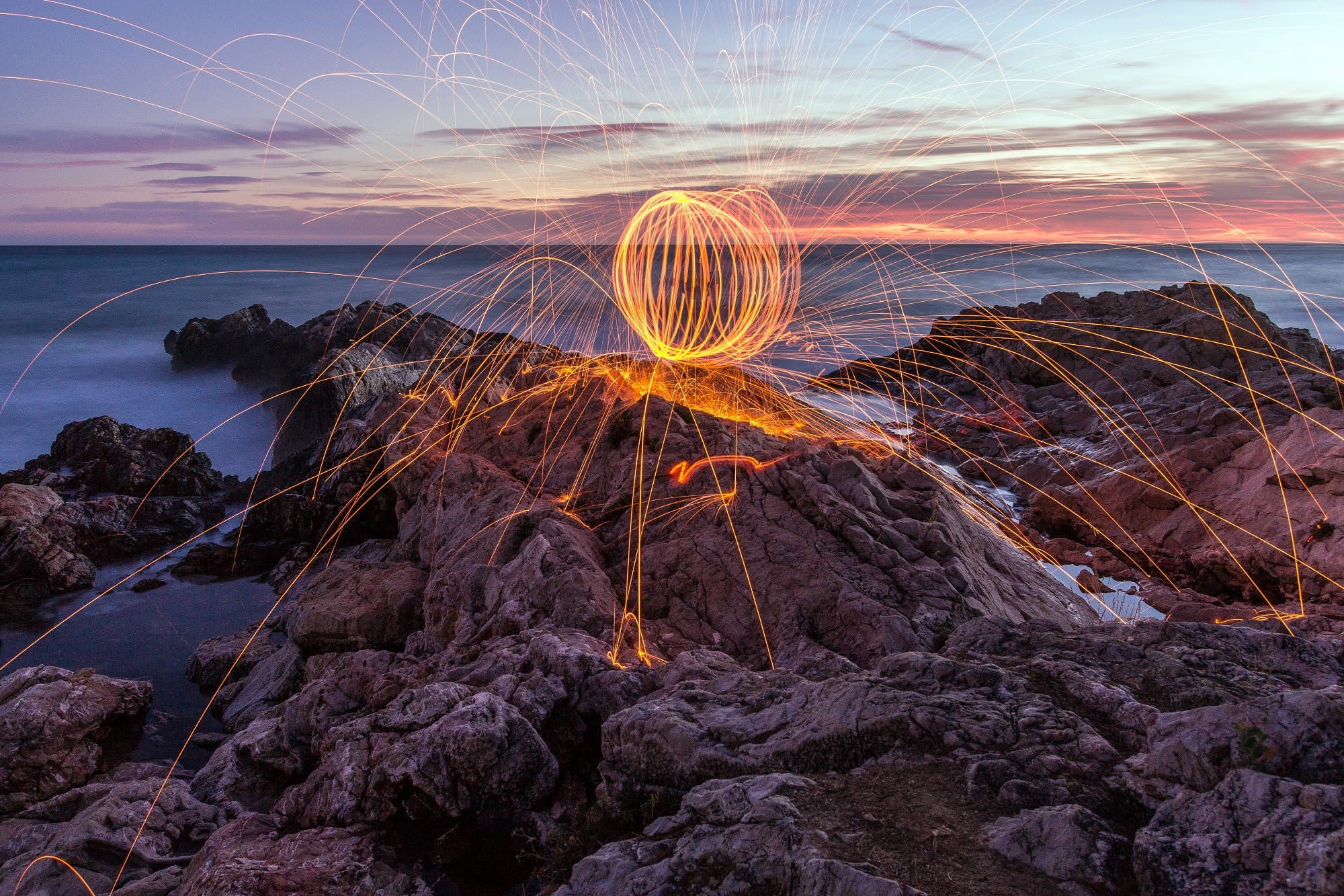 horizon over water, outdoors, scenics - nature, illuminated, wooden, beauty in nature, water, solid, sunset, fireworks, nature, wire wool, white, long exposure, HD Wallpaper