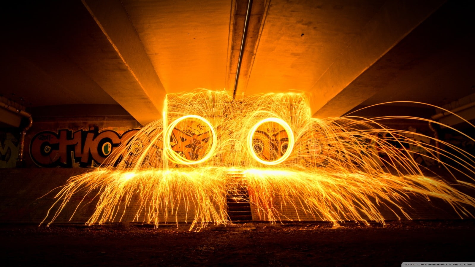 outdoors, architecture, orange color, sign, creativity, wire wool, night, arts culture and entertainment, blurred motion, burning, long exposure, motion, HD Wallpaper
