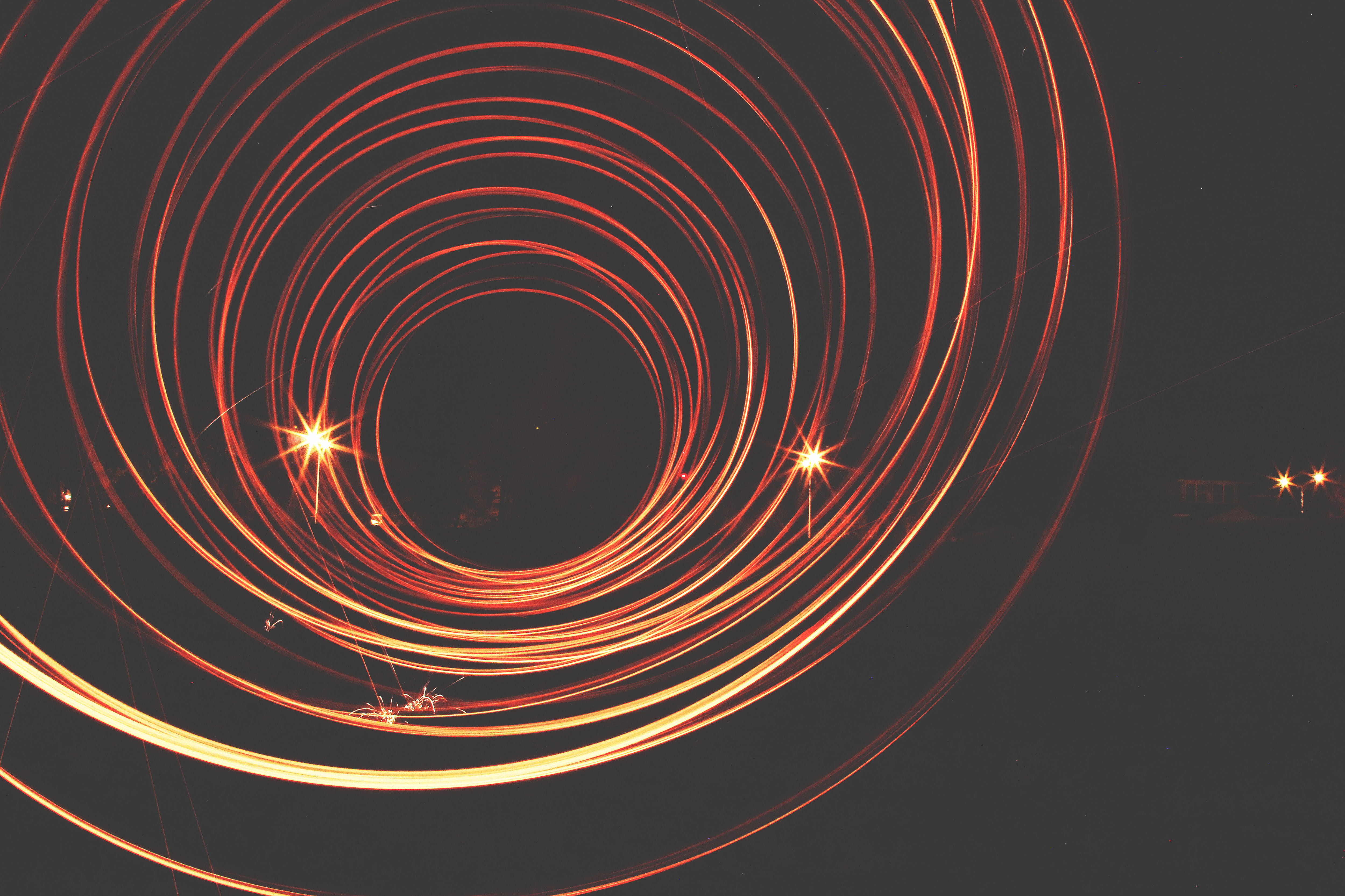 shape, 4K, light painting, long exposure, fire, light - Natural Phenomenon, lights, vector, motion, geometric shape, architecture, circle, illuminated, HD Wallpaper