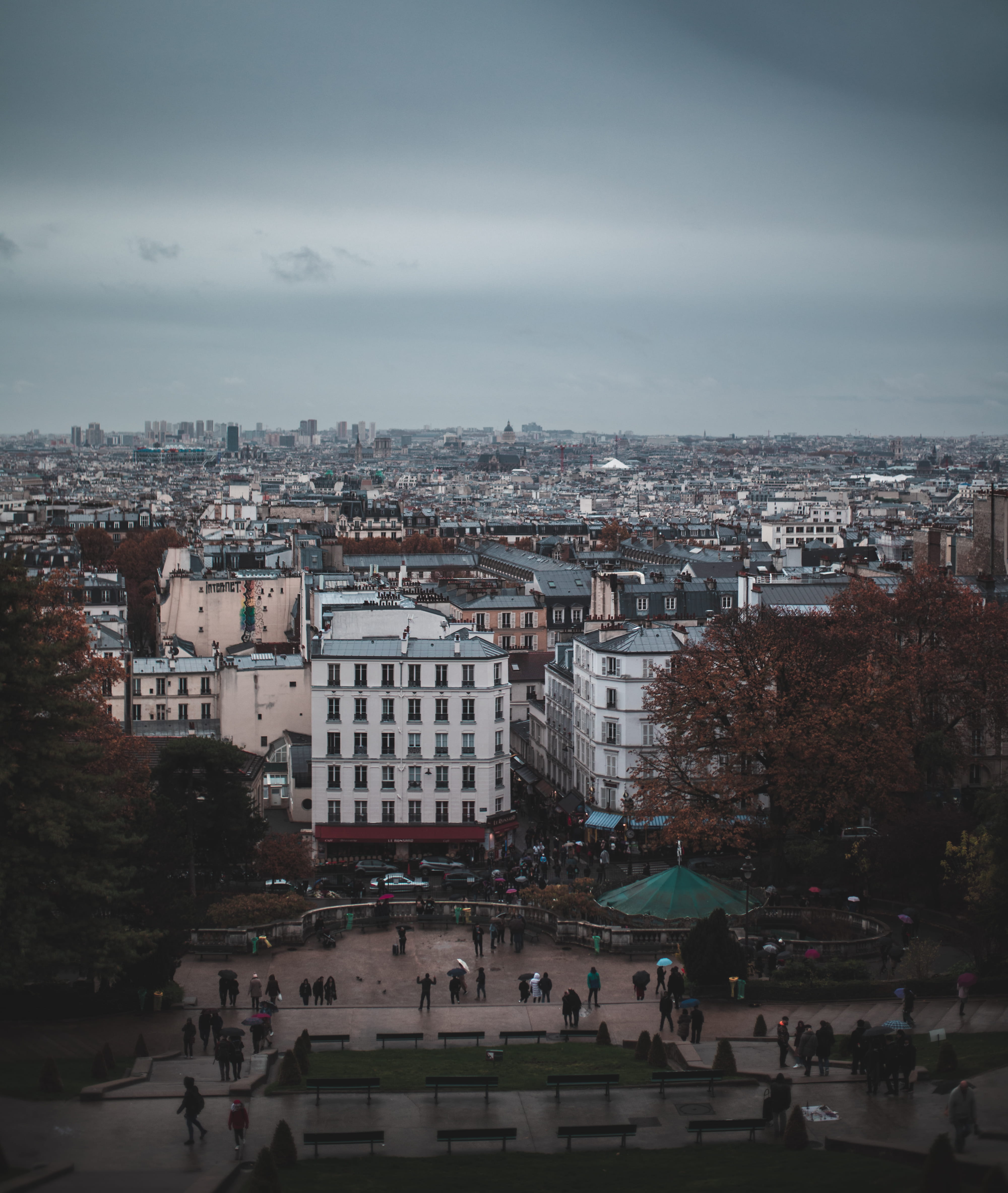 intersection, downtown, view, city, 4K, horizon, crowd, cloud - sky, day, aerial view, street, paris, scenery, people, residential district, cityview, Phone HD Wallpaper