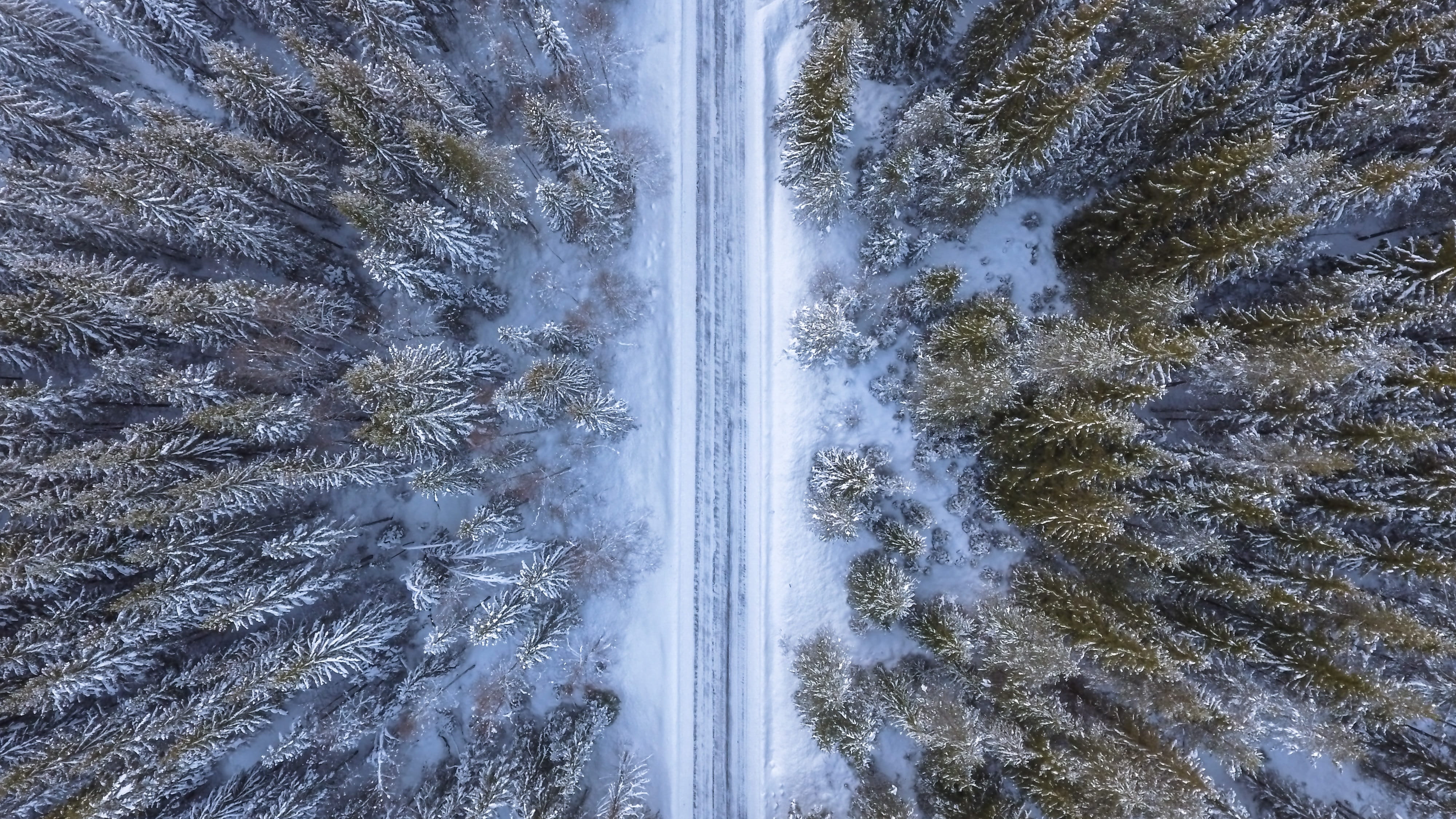 abstract, drone, top, journey, rural, winter, flowing water, full frame, Road, tree, nature, outdoor, scenics, scenics - nature, growth, forest, land, Cold, HD Wallpaper