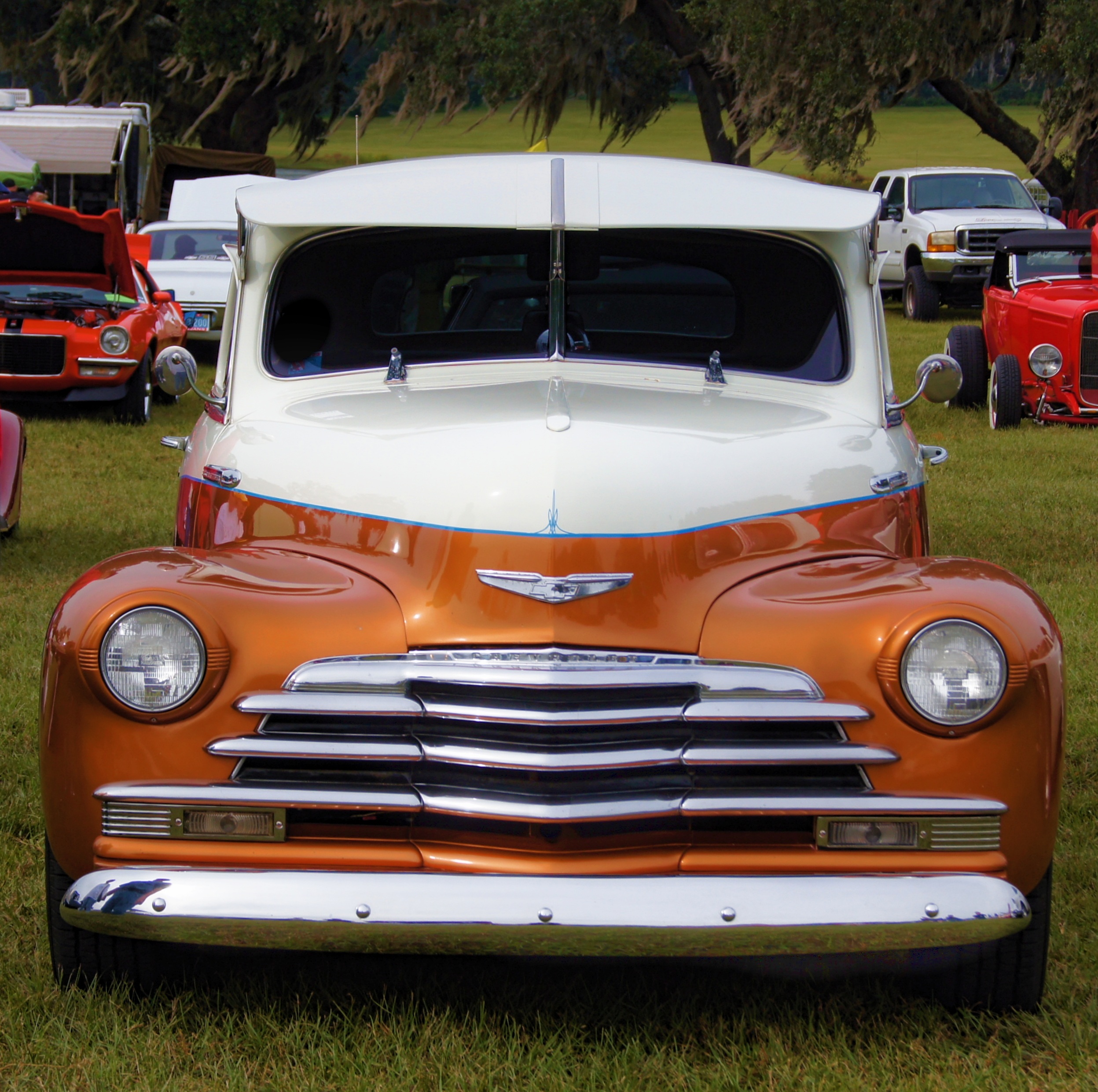 retro styled, shiny, style, car, motor, auto, chevrolet, field, travel, aged, motor vehicle, metal, no people, plant, stationary, outdoors, nature, transport, HD Wallpaper