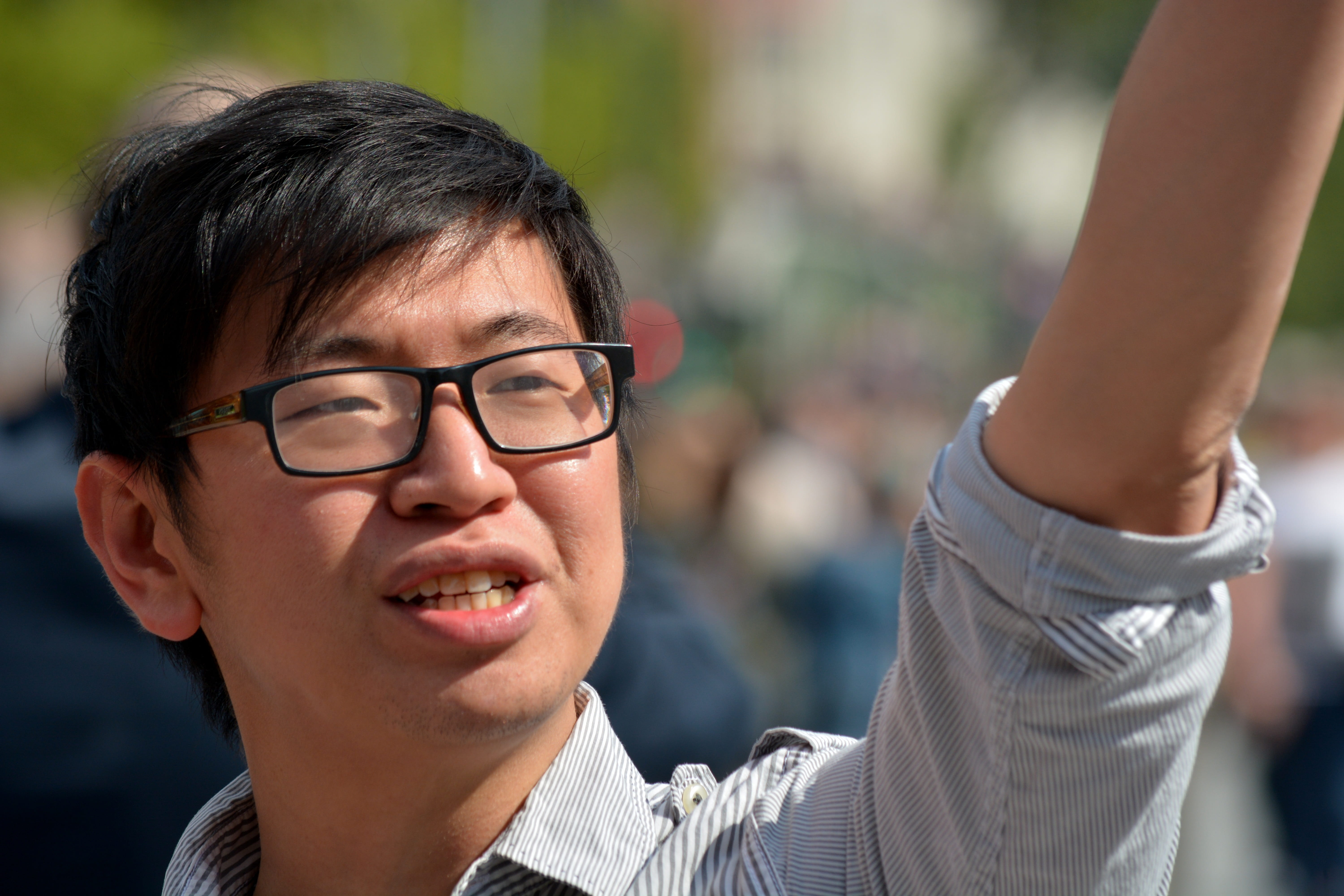 positive emotion, portrait, man, eyeglasses, parade, cheerful, adult, human body part, colorful, human, demonstration, smiling, glasses, happiness, hand, HD Wallpaper