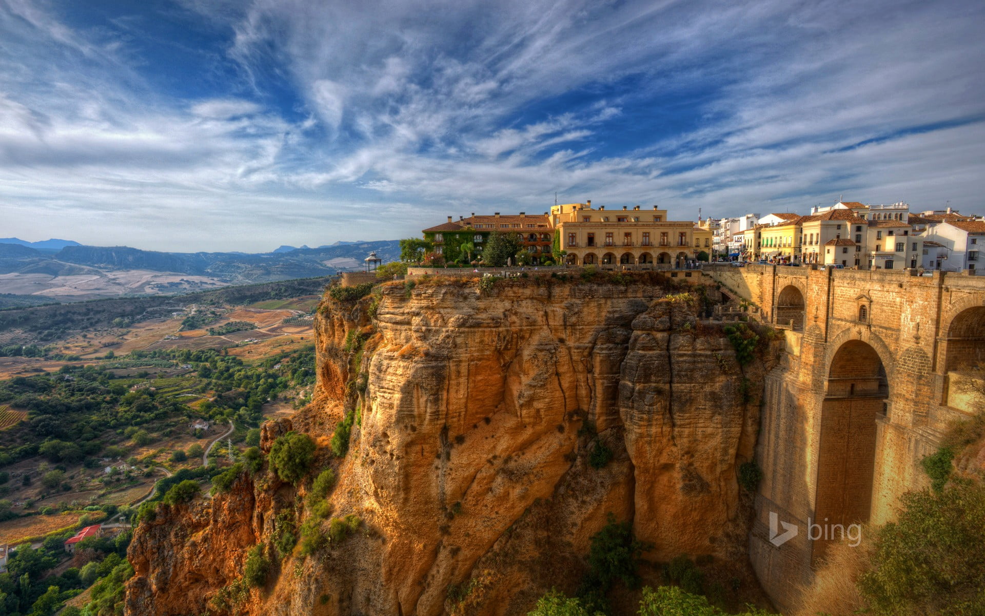 arch, 1080P, city, ancient, travel destinations, cloud - sky, ancient civilization, Ronda, built structure, rock formation, mountain, travel, nature, architecture, HD Wallpaper