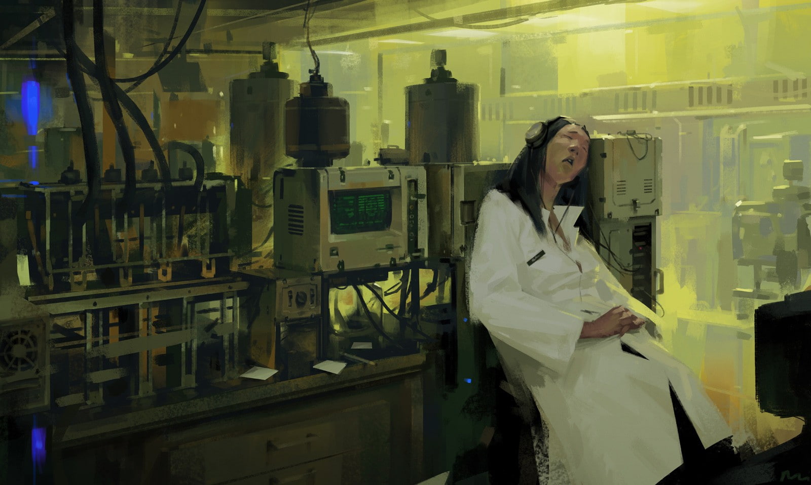 adult, lab coat, occupation, three quarter length, hair, standing, portrait, clothing, 720P, one person, artwork, hairstyle, women, young women, architecture, HD Wallpaper