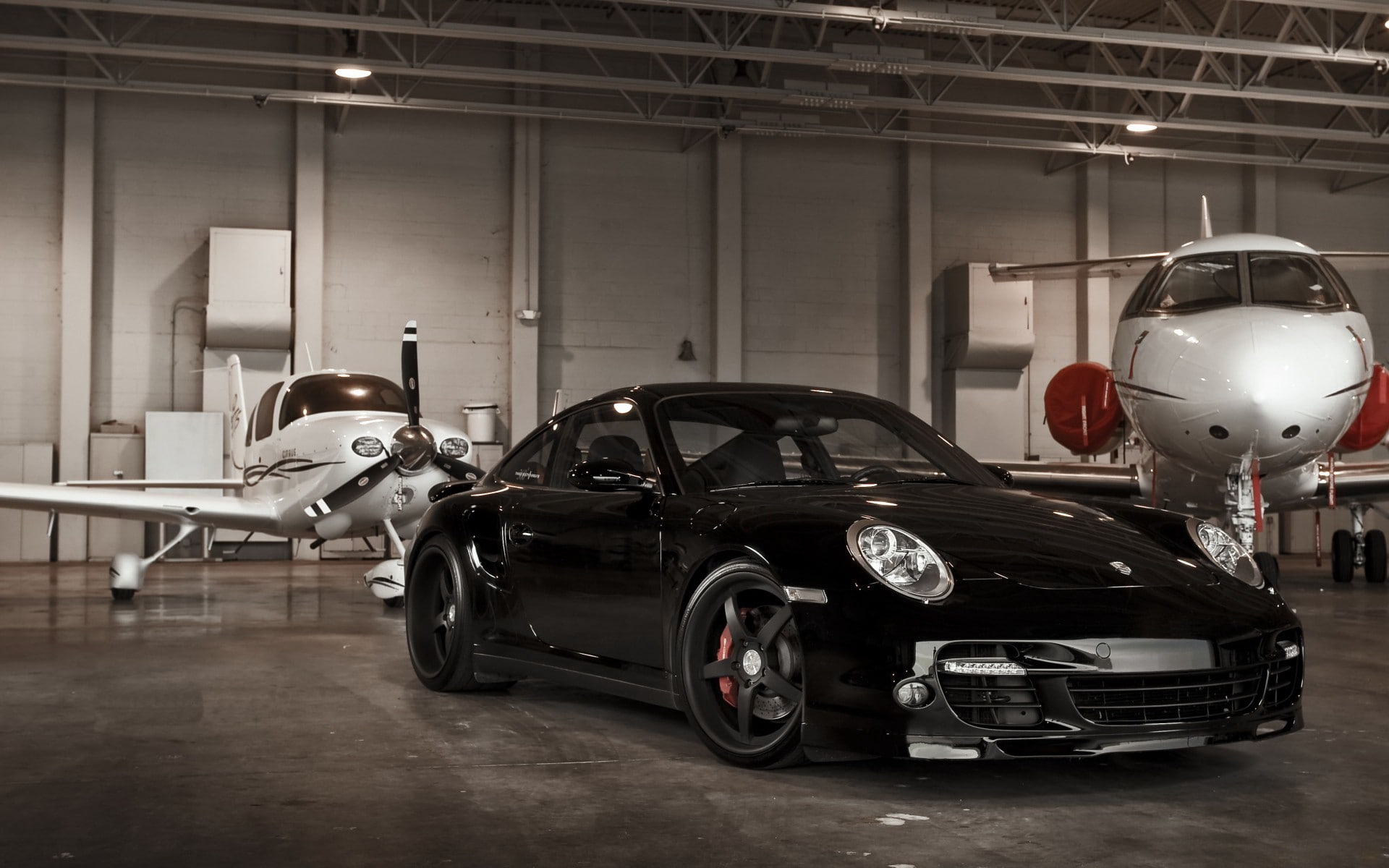 airplane, hd, plane, porsche, hanger, 1080P, cars, HD Wallpaper