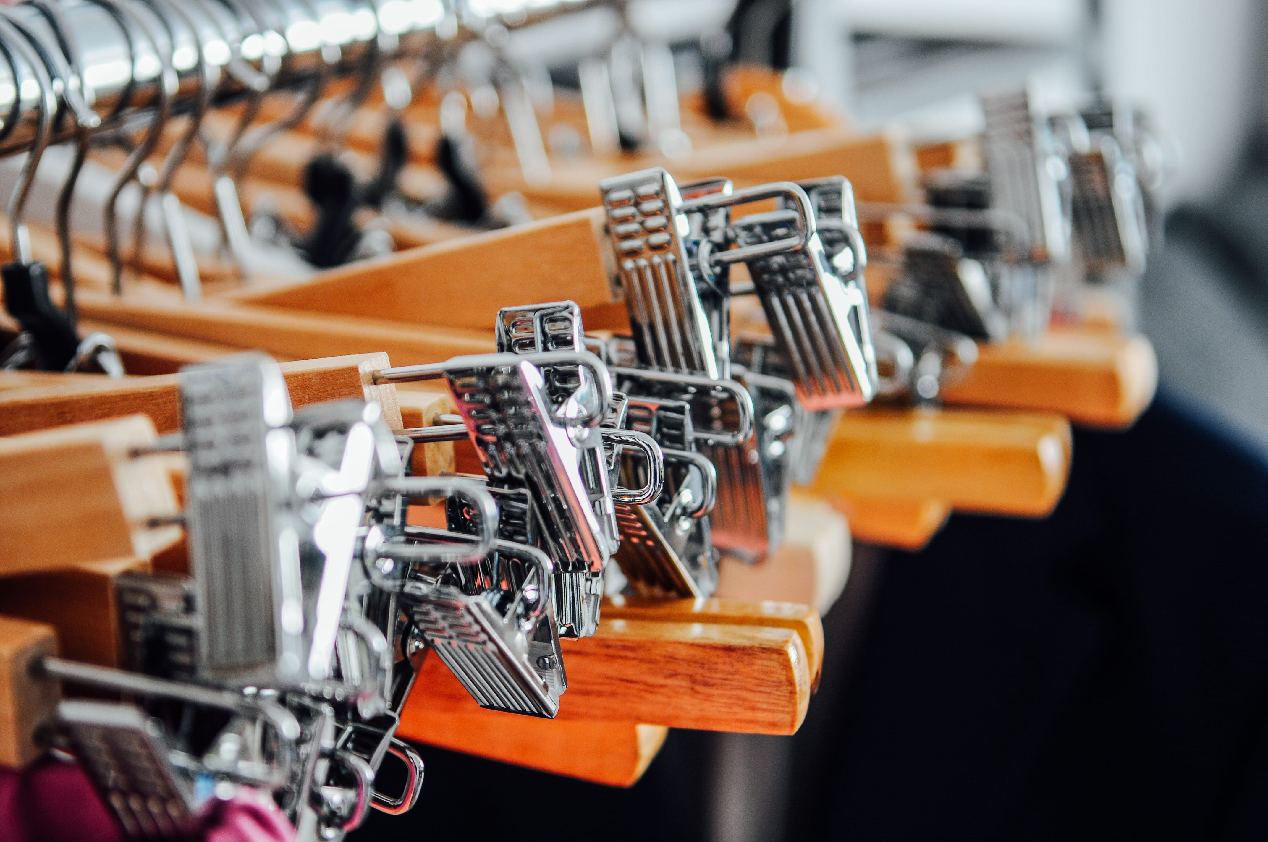 4K, display, close -up, indoors, industry, large group of objects, rack, no people, architecture, clothes, mechanic, in a row, selective focus, close-up, HD Wallpaper