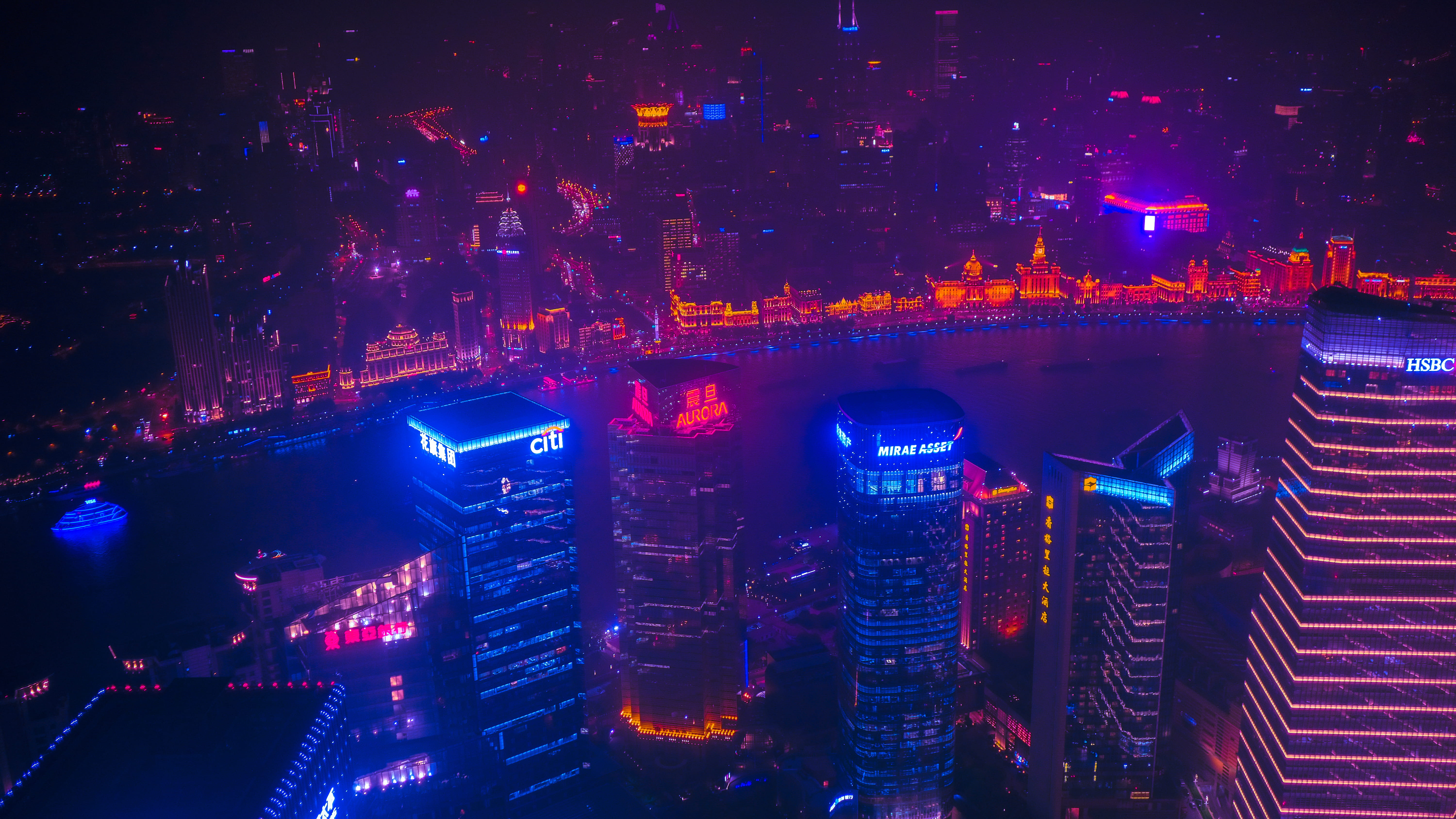 metropolis, downtown, financial district, china, multi colored, downtown district, urban, skyscraper, scenery, night life, illuminated, building exterior, HD Wallpaper
