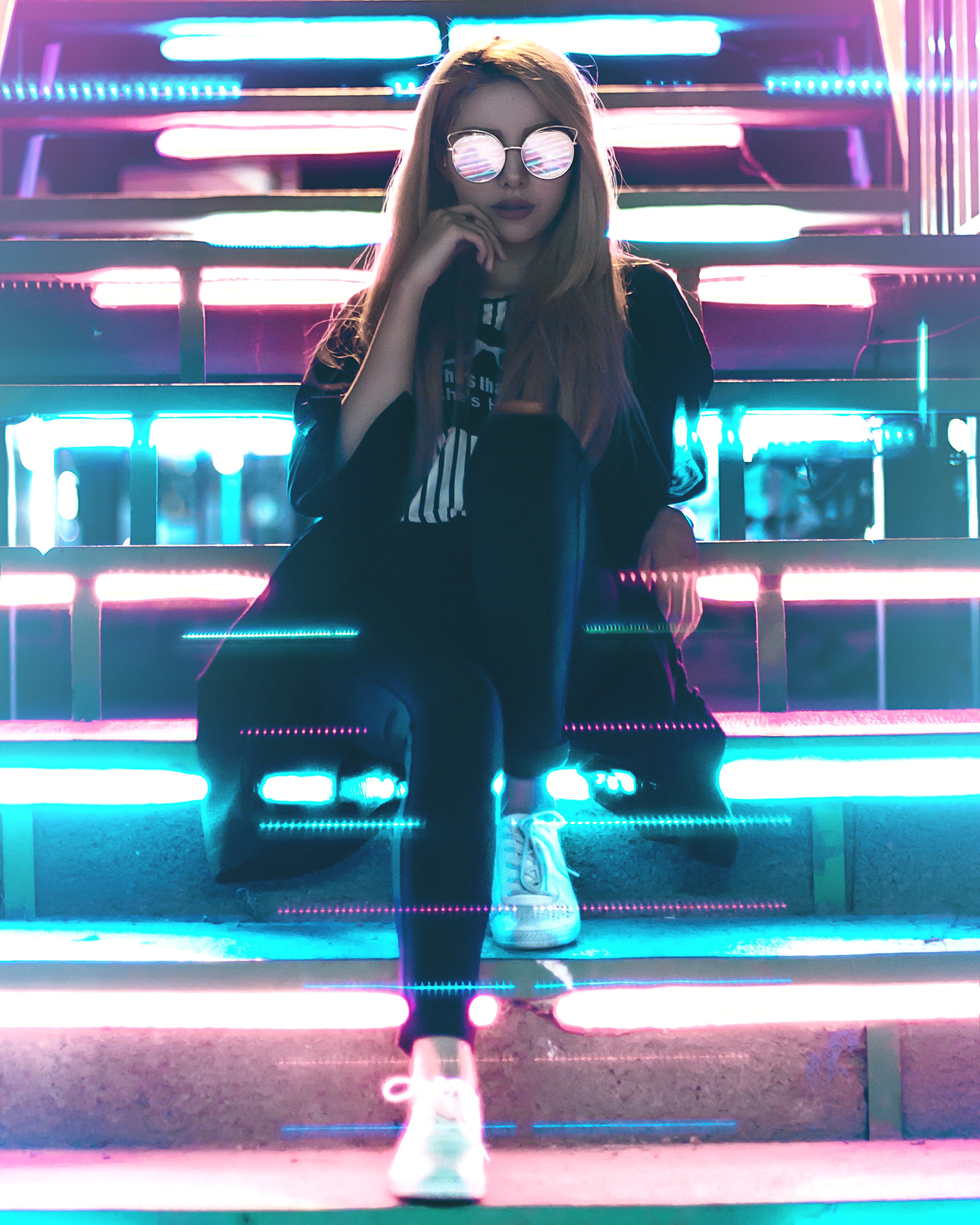 hairstyle, night club, night life, club, sunglasses, light, accessory, long hair, human, young adult, one person, women, transportation, purple, person, Phone HD Wallpaper