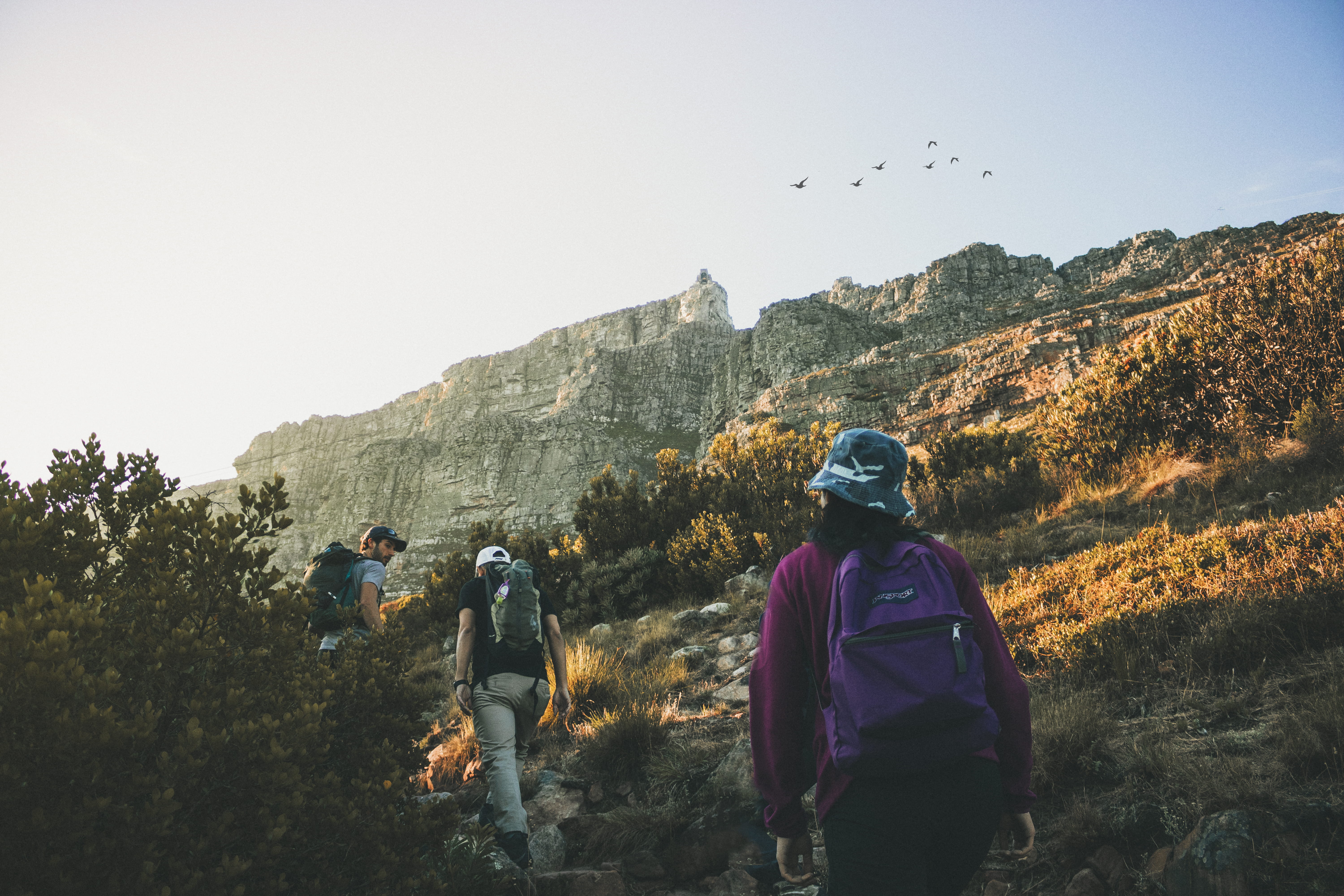 people, 5K, backpack, mountain, road, beauty in nature, rear view, gray, group of people, scenics - nature, leisure activity, adventure, across, hiking, HD Wallpaper