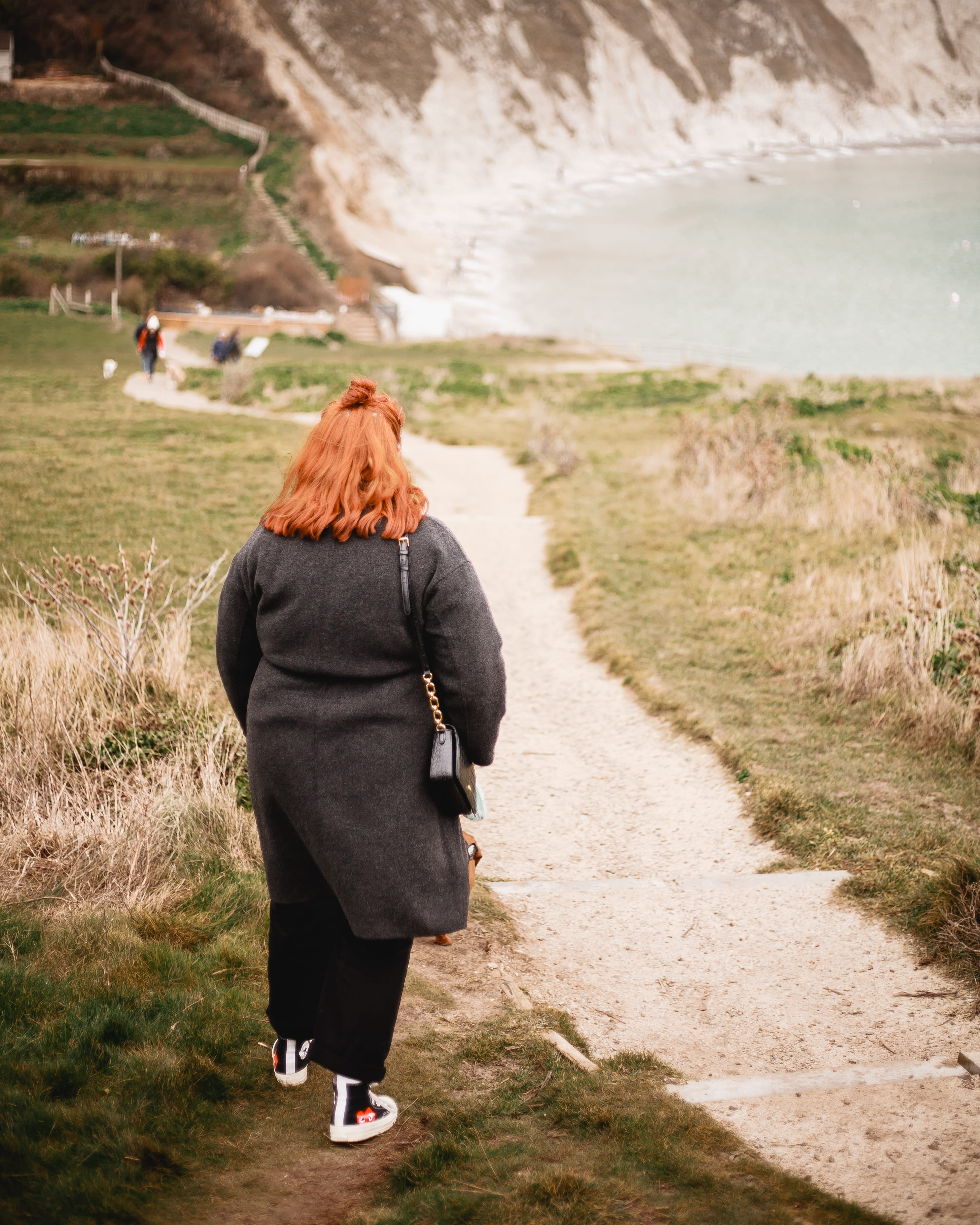 walking, grass, bird, winter, lifestyles, animal, scenery, person, rear view, water, women, ocean, human, jacket, standing, sleeve, day, sea, footwear, Phone HD Wallpaper