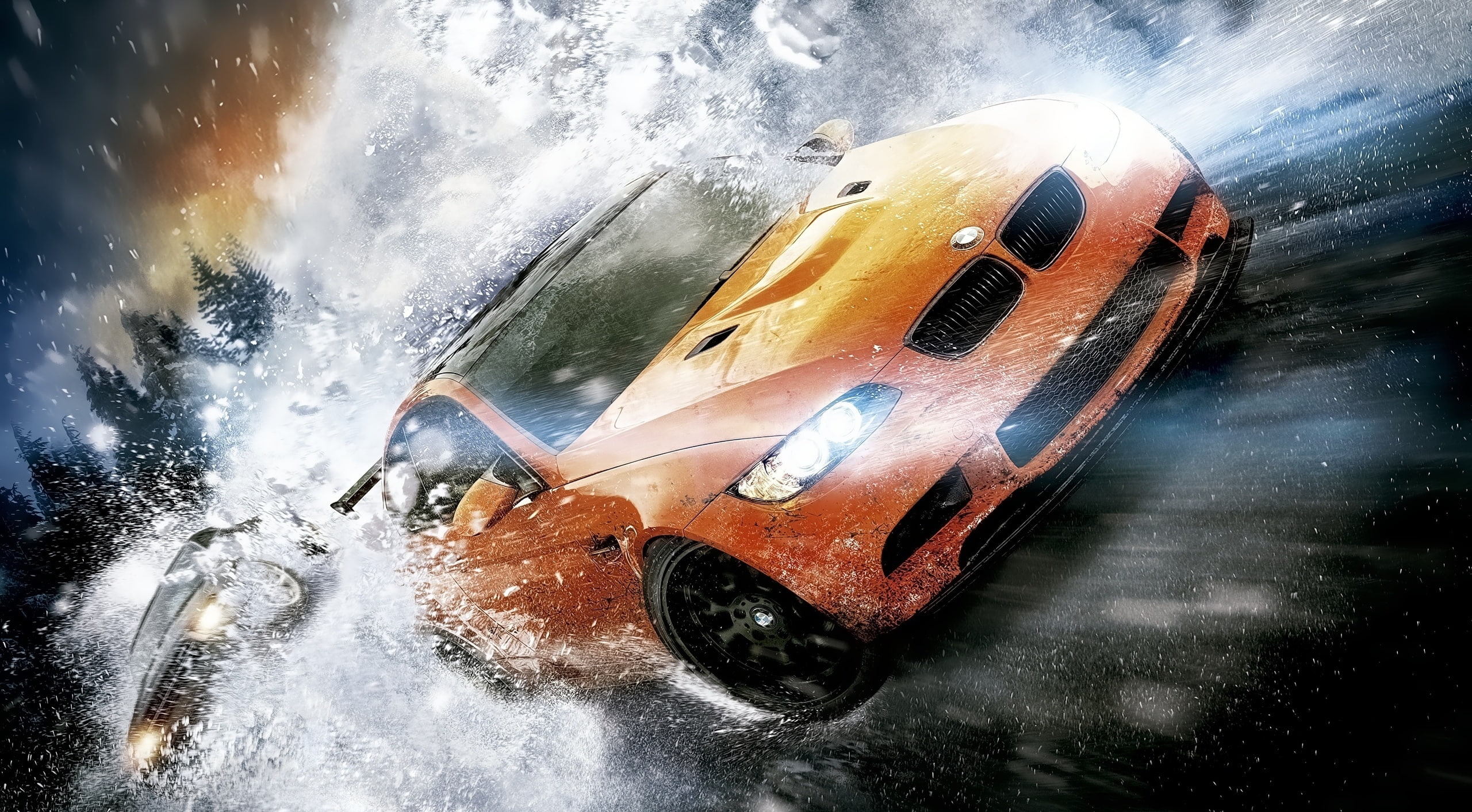 need for speed the run, digital, bwm, hd, motion, speed, coupe, orange, water, sport, bwm m3, Games, nfs, need, beauty in nature, run, 2K, nfs the run, HD Wallpaper