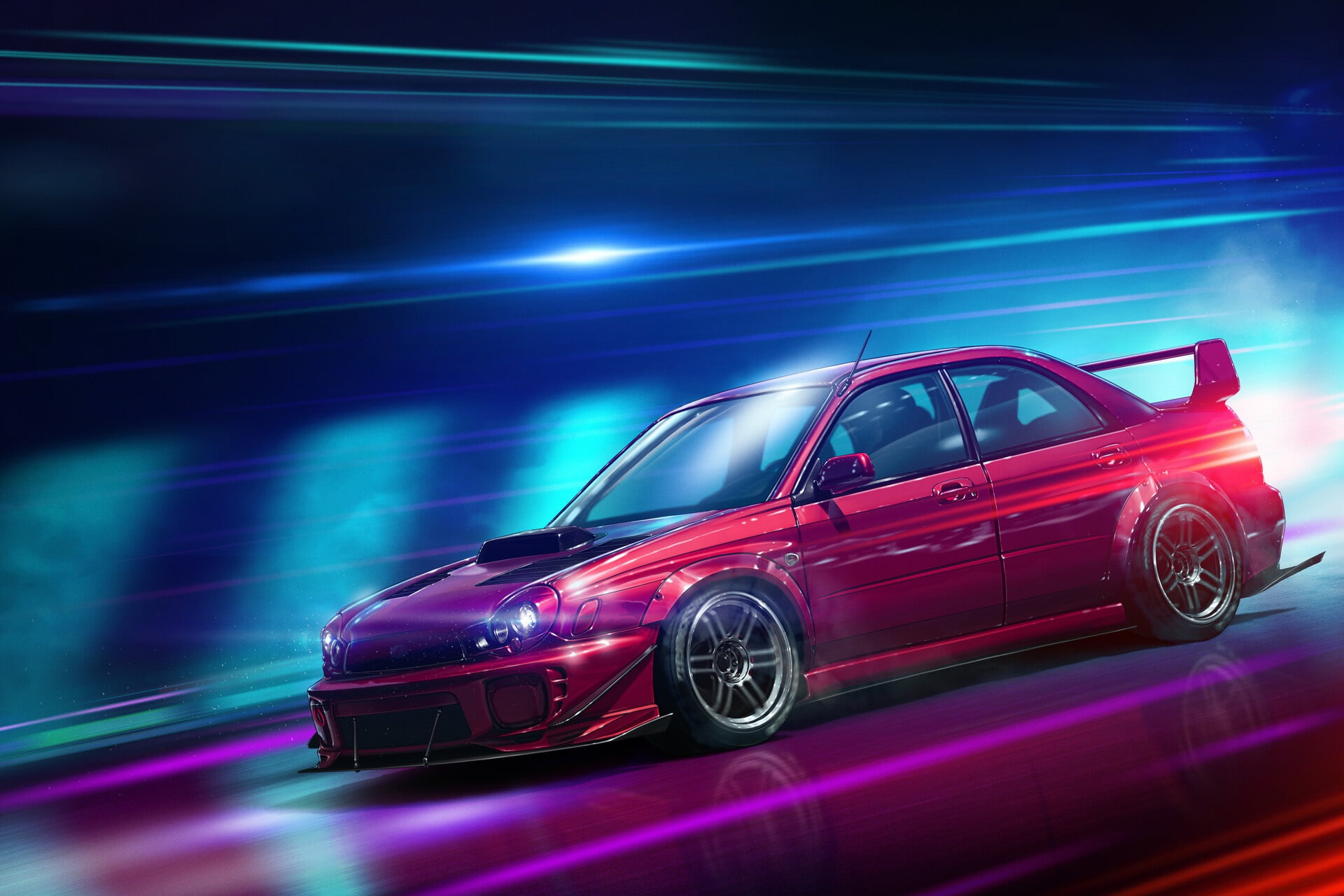 Subaru, car, digital art, 1080P, vehicle, Subaru Impreza, HD Wallpaper