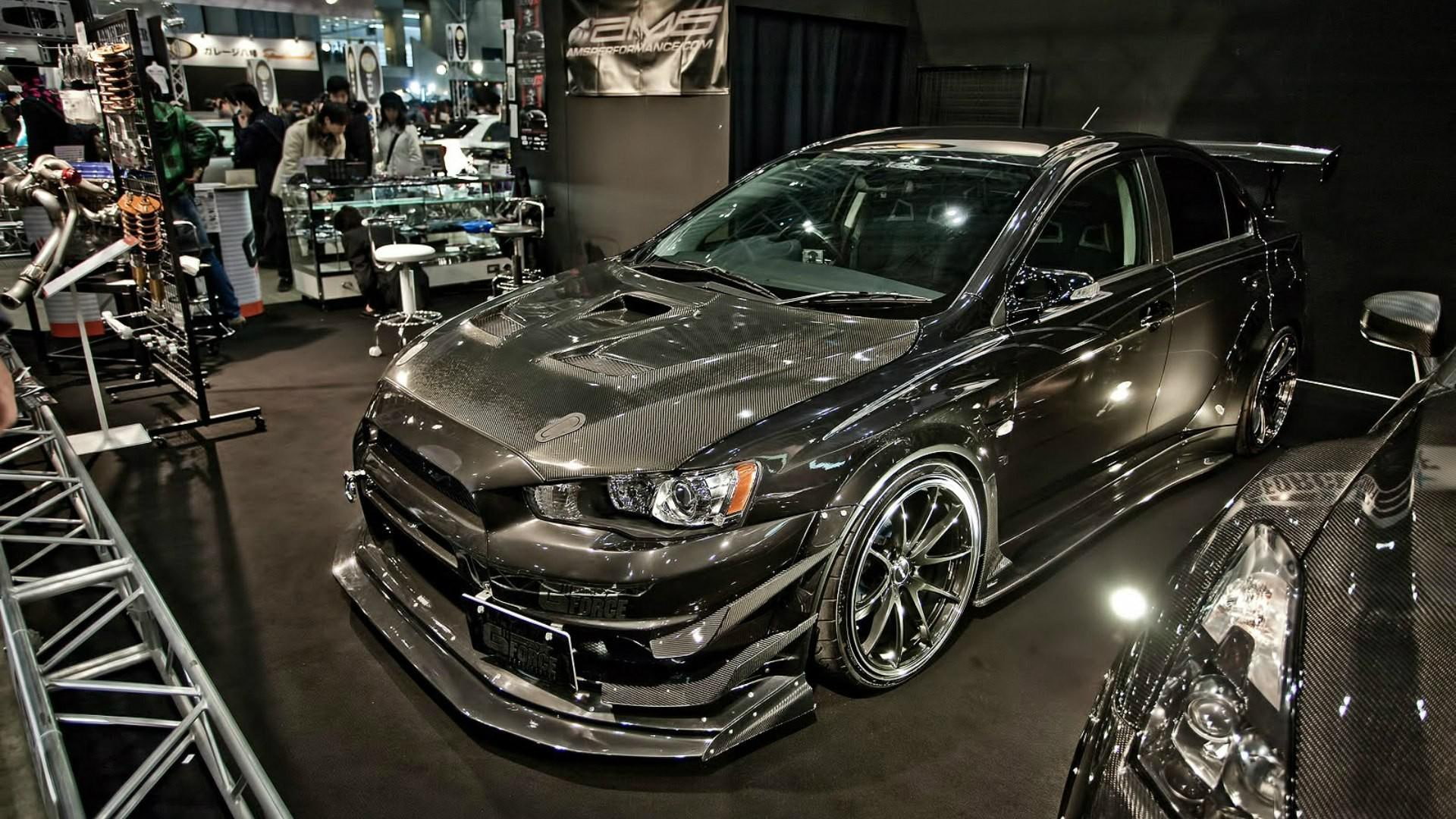 lancer, evolution, black, spoiler, widebody, 1080P, kit, cars, sedan, mitsubishi lancer, 1920x1080, mitsubishi, HD Wallpaper
