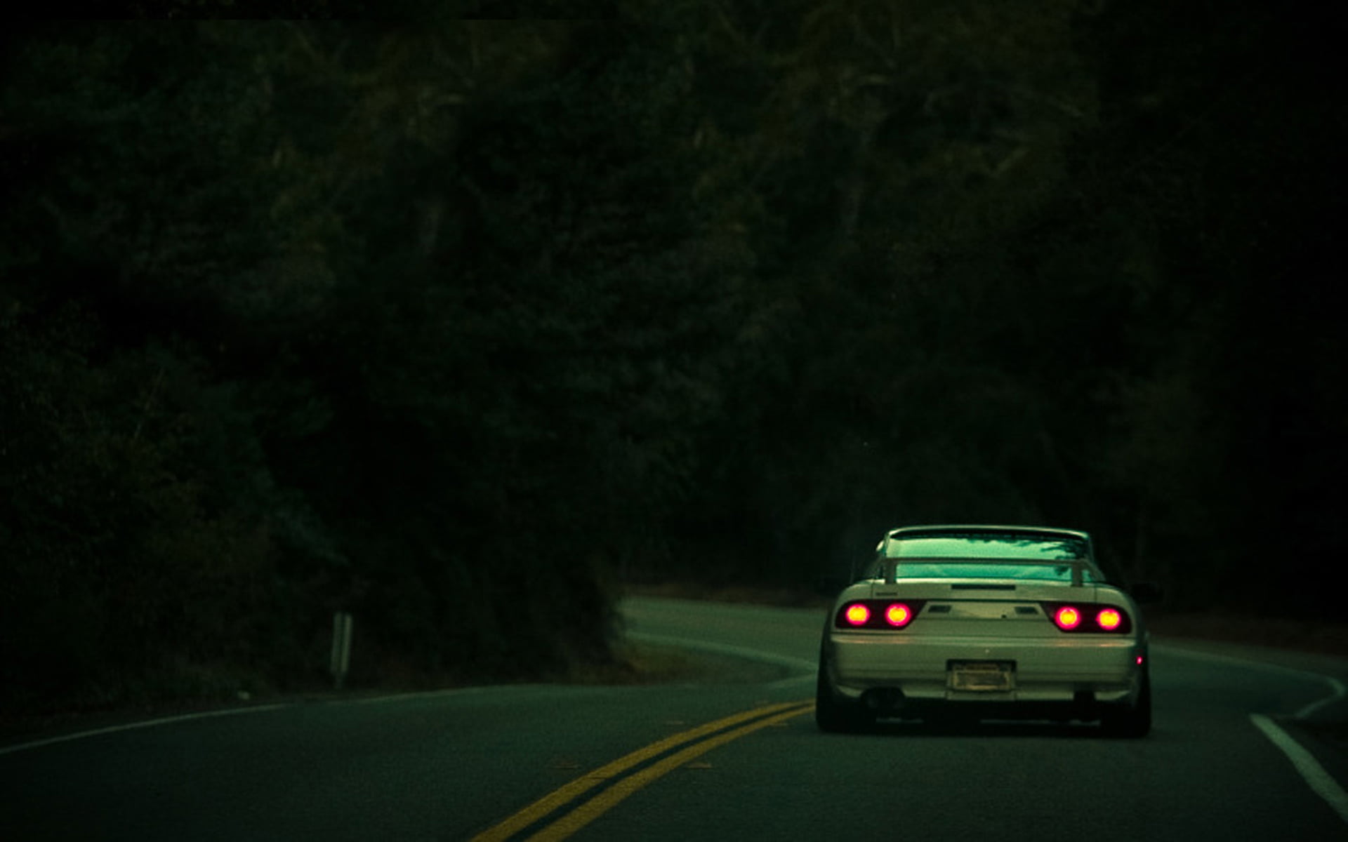 180sx, land vehicle, road trip, backview, outdoors, focus on foreground, motor vehicle, car, tree, road, white, illuminated, roads, nissan, 200sx, street, HD Wallpaper