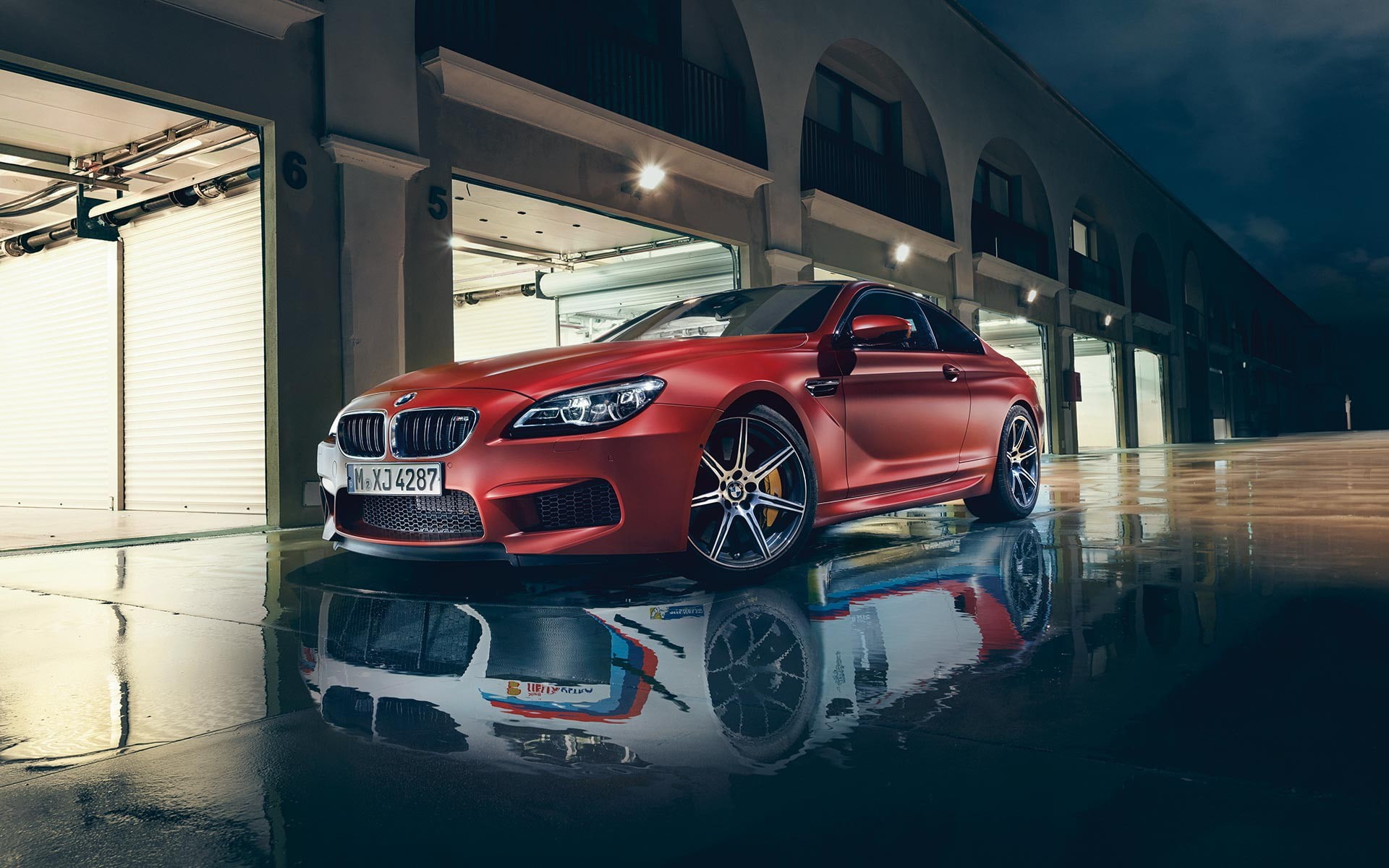 coupe, city, BMW, parking garage, garage, lights, luxury, architecture, land vehicle, dtm, reflection, urban, wet, night, motor vehicle, outdoors, no people, HD Wallpaper