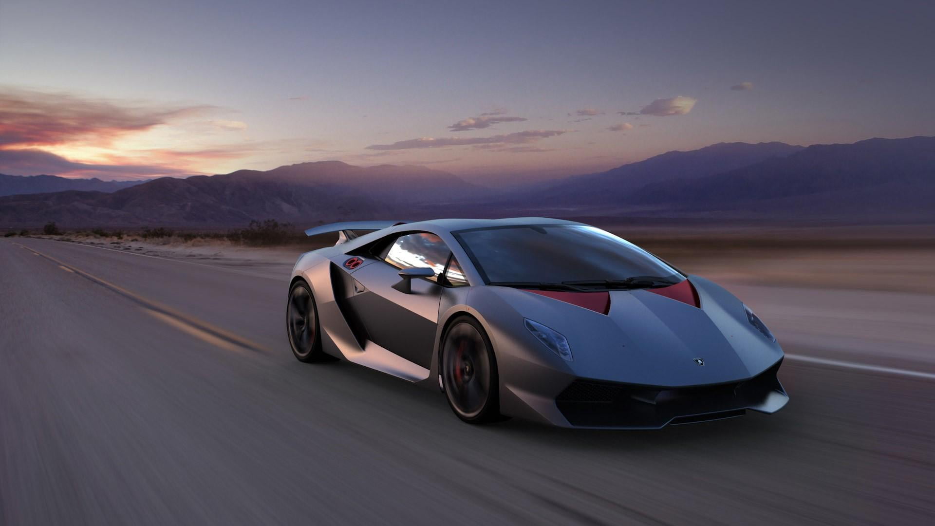 sky, journey, beauty in nature, scenics - nature, car, cloud - sky, motor vehicle, sunset, speed, dream car, lamborghini elemento, nature, limited edition, HD Wallpaper