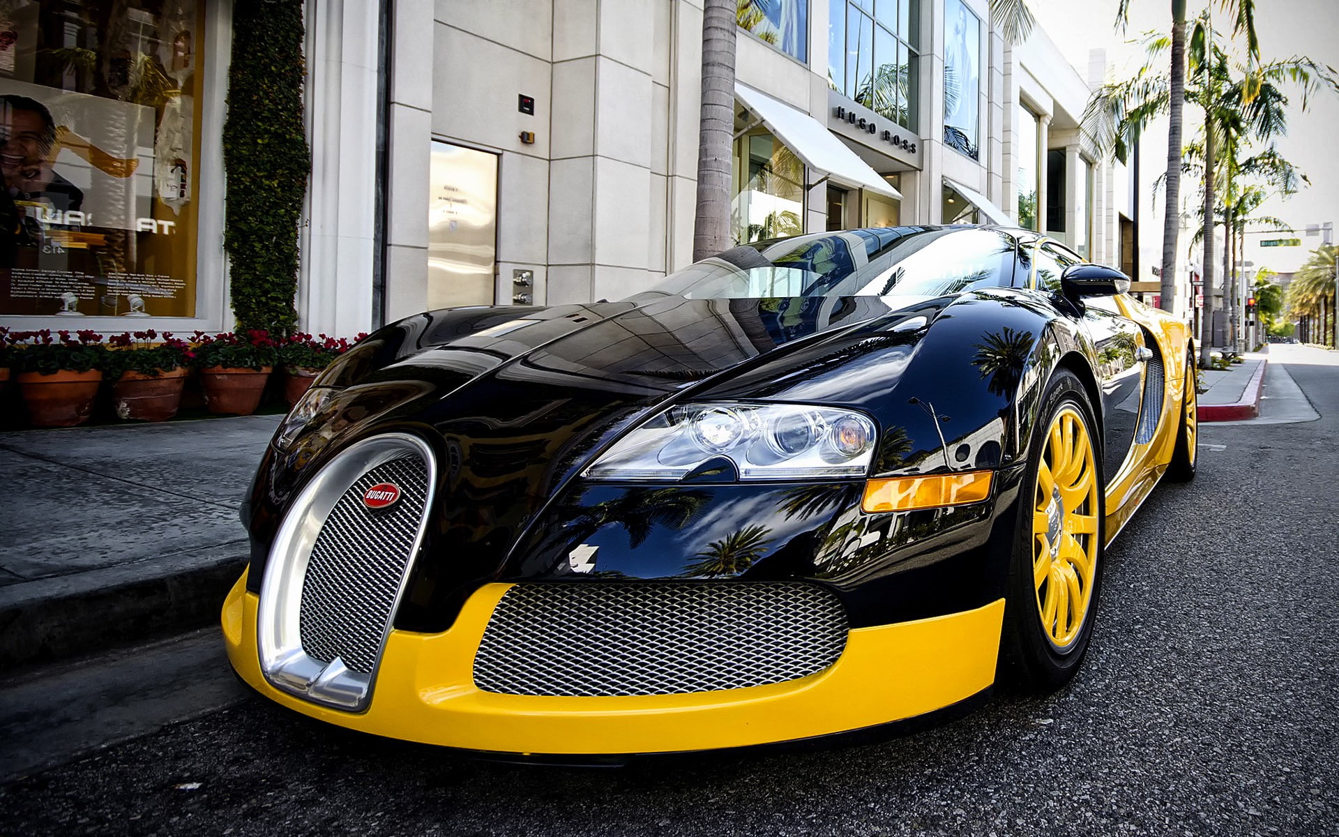yellow, 2014, black, supercar, Bugatti Veyron supercar, Bugatti, coupe, Veyron, 1080P, HD Wallpaper