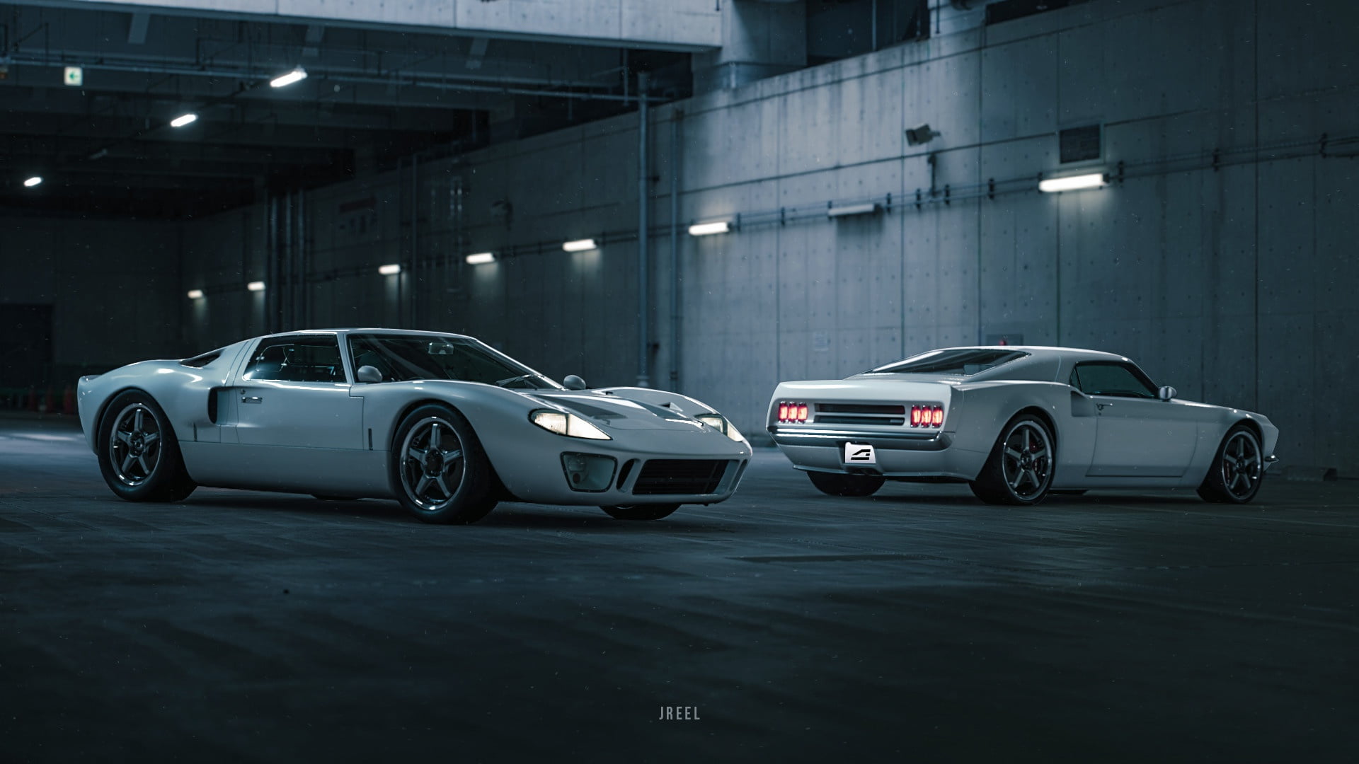 The game, Auto, White, 1080P, Ford GT40 Mark I, Ford Mustang Mach 40, Ford GT40 Mark I and Mach Forty, FORD 40, by JREEL *, Two, JREEL *, by JREEL, Ford, HD Wallpaper