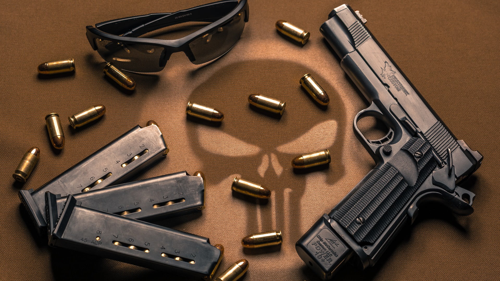 no people, indoors, M1911, gun, 1080P, custom, metal, weapons, table, choice, equipment, variation, silver colored, protection, directly above, Glasses, HD Wallpaper