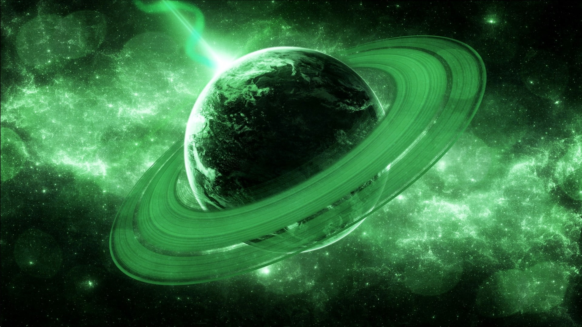 lasers, stars, galaxy, digital art, planet, space, universe, glowing, rings, 1080P, HD Wallpaper