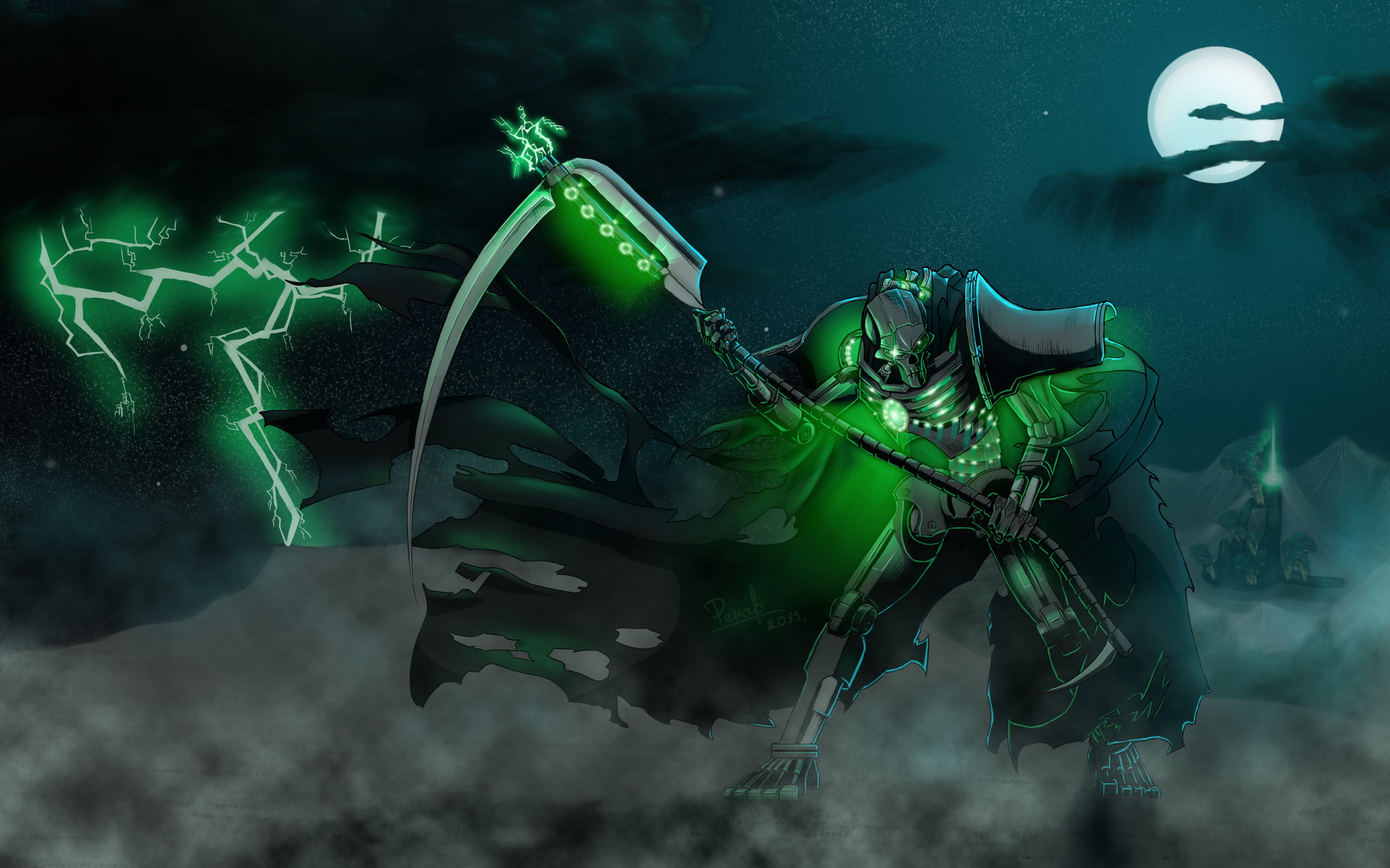 Green, Necrons, 3600x2248 px, robot, 2K, anime, Warhammer 40, HD Wallpaper