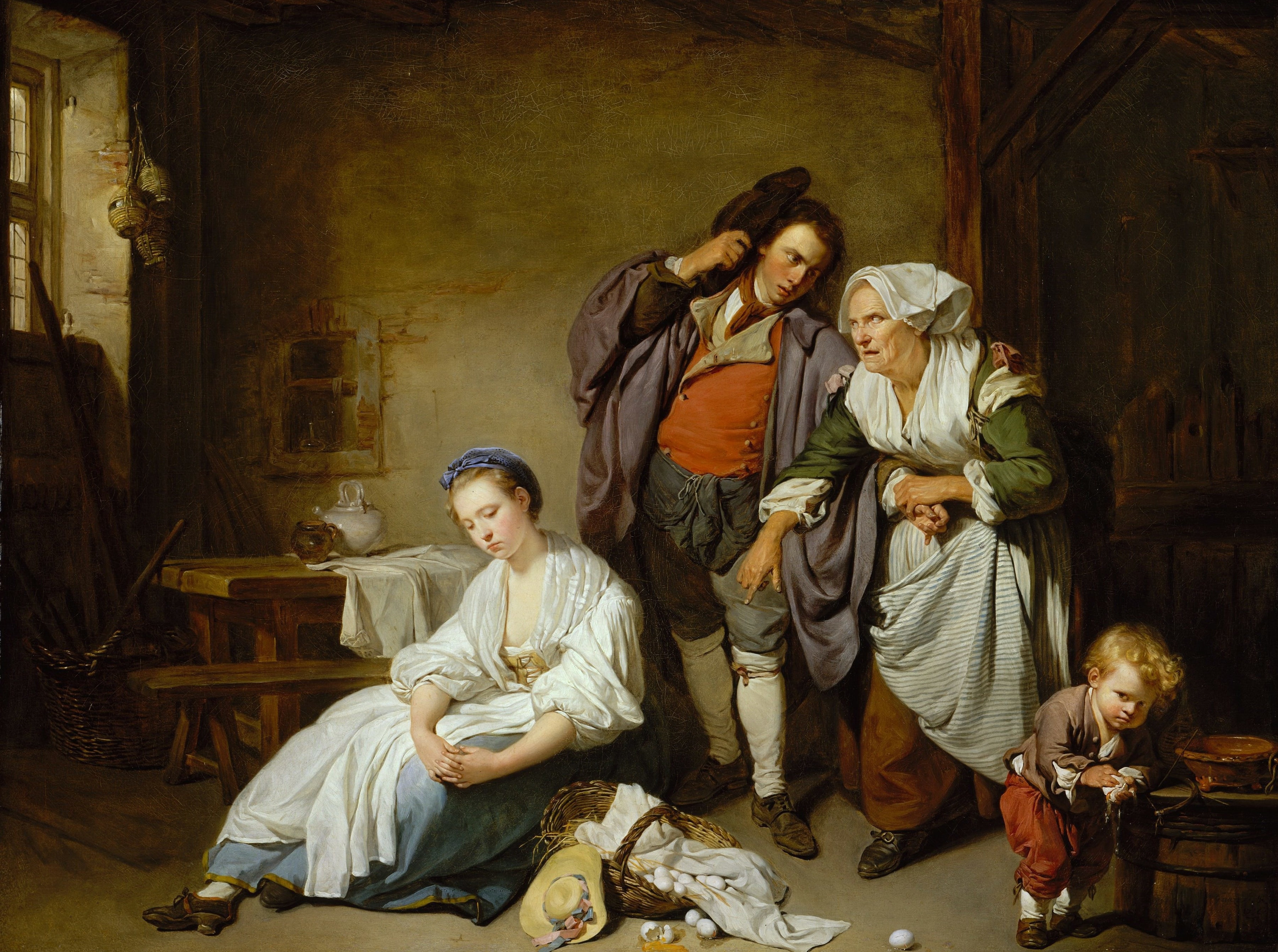 genre, interior, picture, Jean-Baptiste Greuze, 2K, Broken Eggs, HD Wallpaper
