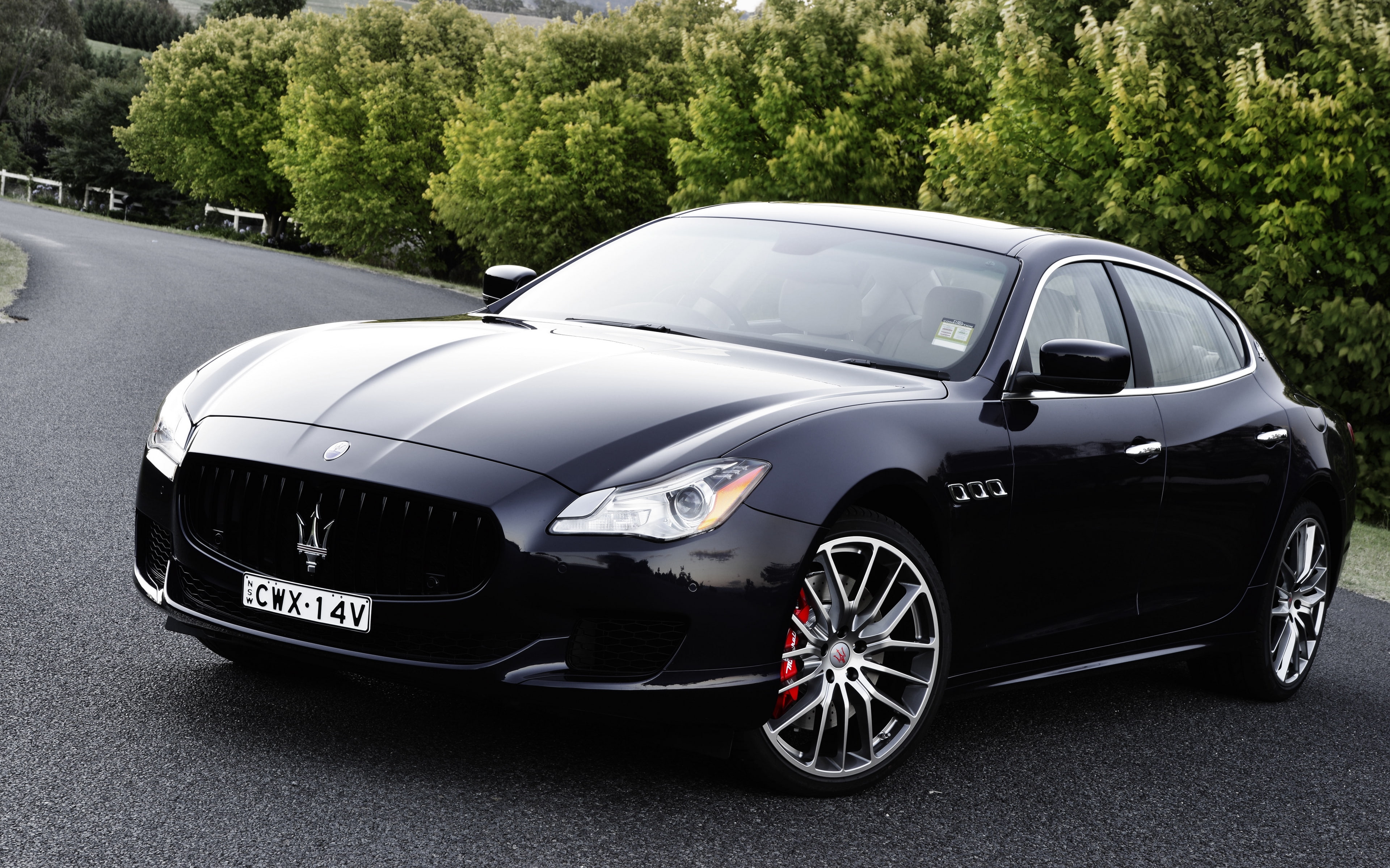 stationary, plant, Maserati, nature, silver colored, asphalt, road, tree, outdoors, no people, day, Maserati Quattroporte, city, retro styled, 4K, street, HD Wallpaper