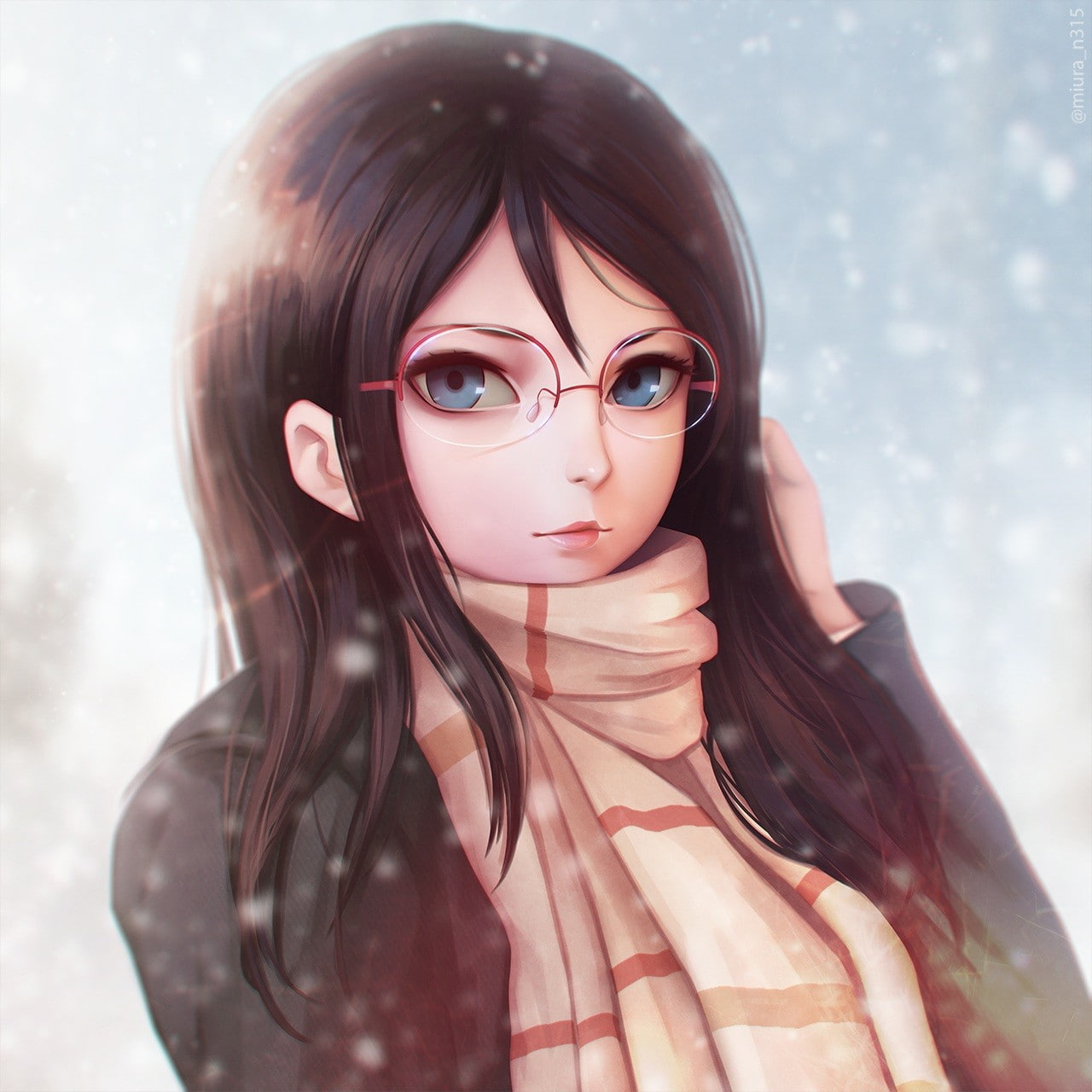 beauty, blue eyes, Hibike! Euphonium, front view, young adult, adult, brunette, hairstyle, anime, hair, looking at camera, bangs, teenager, digital composite, Phone HD Wallpaper