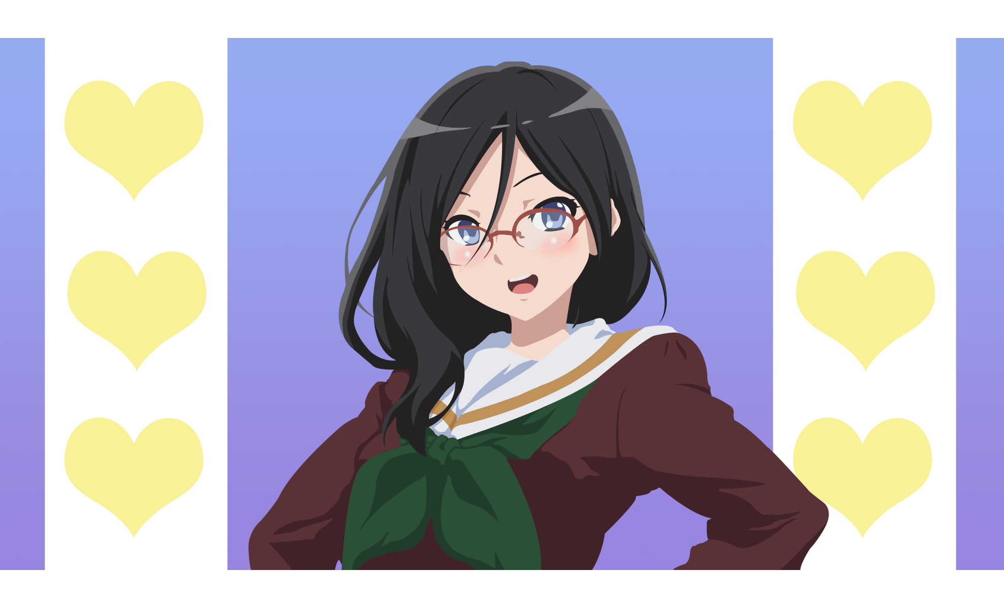 Hibike! Euphonium, looking at camera, 1080P, eyeglasses, lifestyles, beautiful woman, beauty, indoors, headshot, anime girls, young adult, heart shape, HD Wallpaper