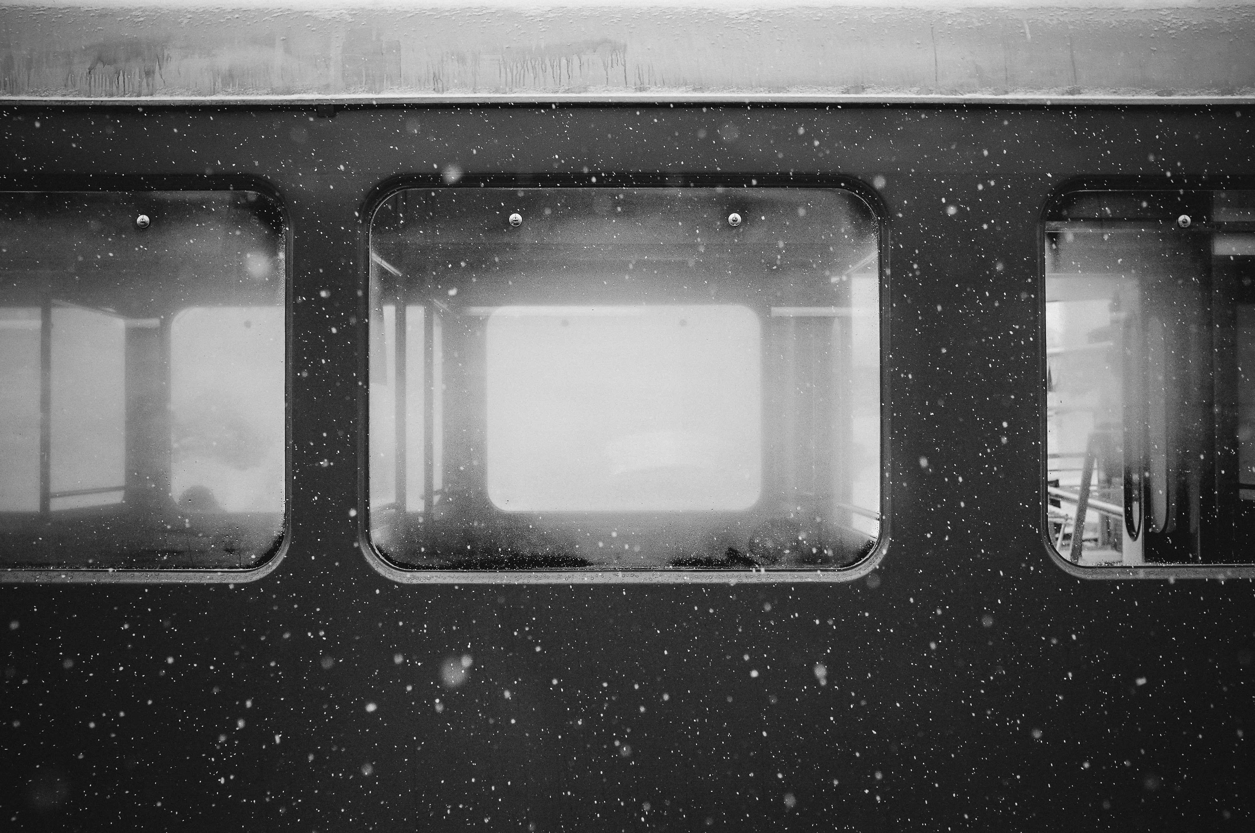 mode of transportation, window, no people, architecture, rail transportation, close-up, cold temperature, snow, transparent, train station, 4K, transportation, HD Wallpaper