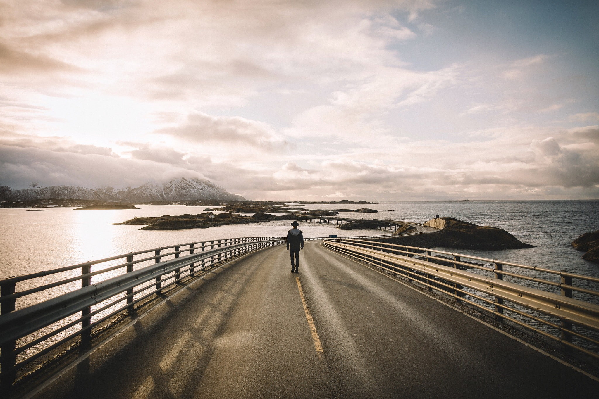 sea, 1080P, Norway, nature, The Road, road, snow flakes, snow, HD Wallpaper
