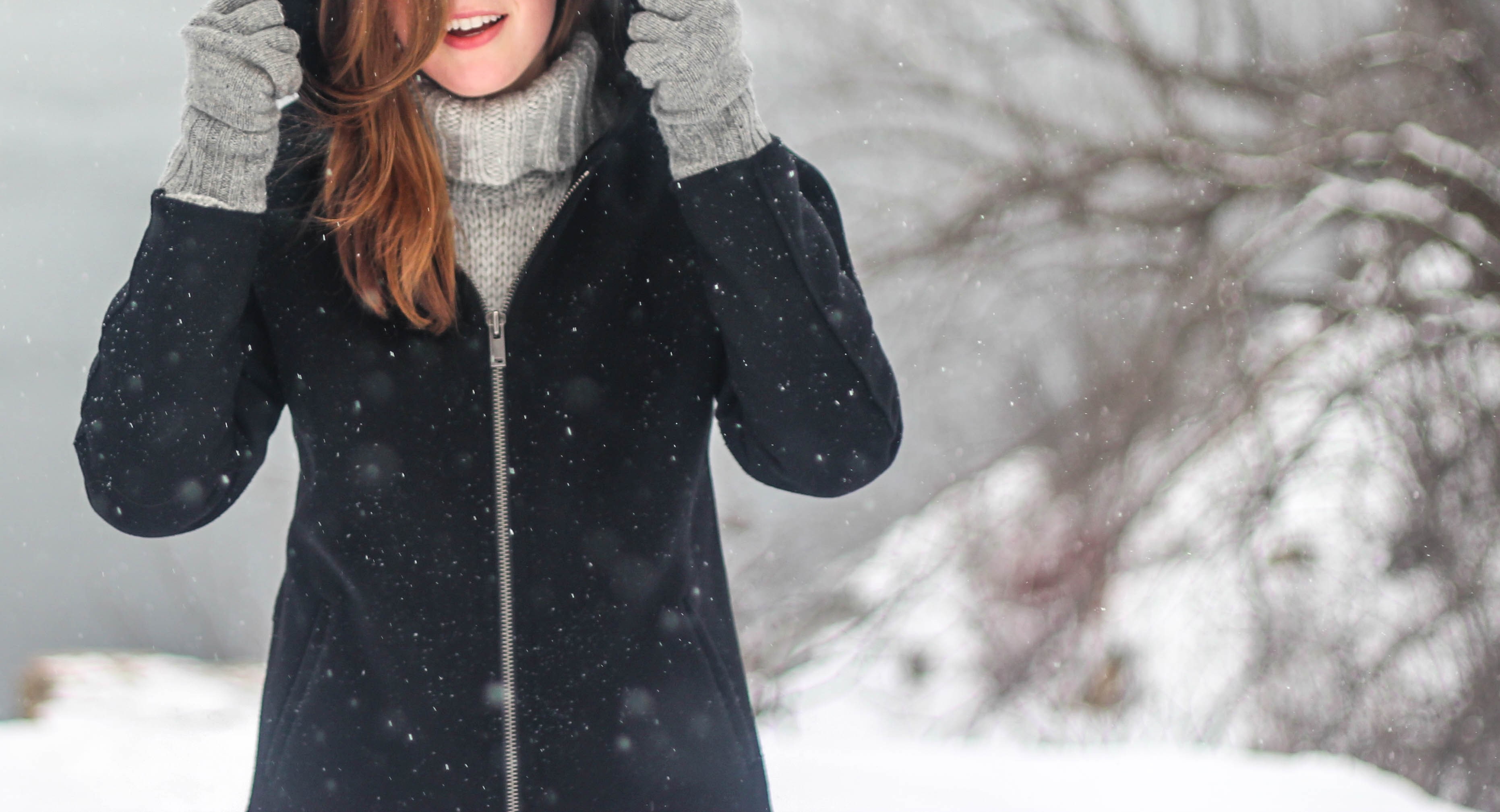 tree, extreme weather, winter, snowing, beauty, young adult, day, warm clothing, hairstyle, one person, outdoors, brunette, nature, clothing, young women, HD Wallpaper