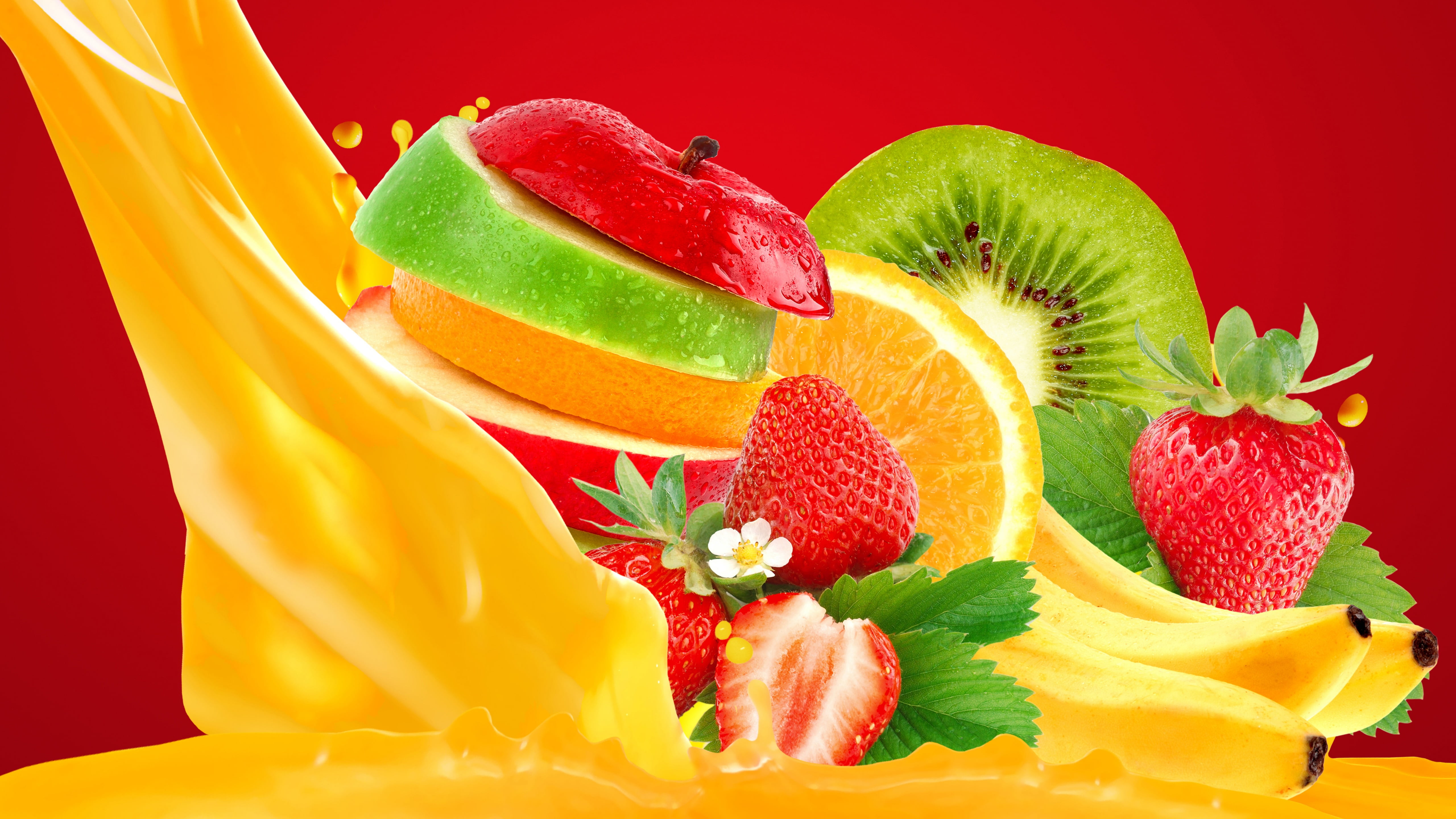 ripe, indoors, fruit, studio shot, food and drink, strawberries, red, multi colored, juice, banana, variation, 5k uhd, vegetarian food, 5K, 5k, no people, HD Wallpaper