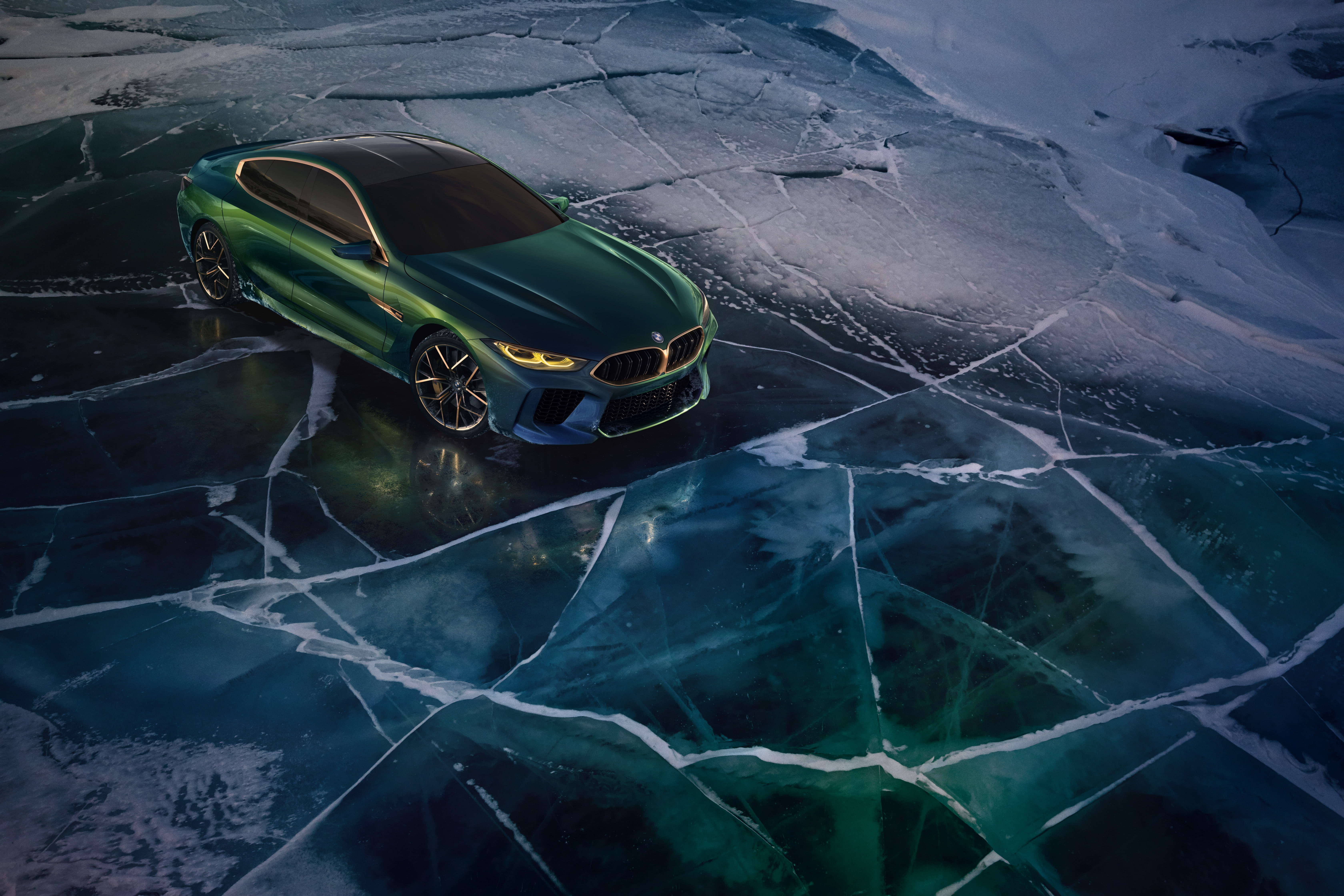 2018, M8 Gran Coupe Concept, 5K, snow, BMW, coupe, ice, HD Wallpaper