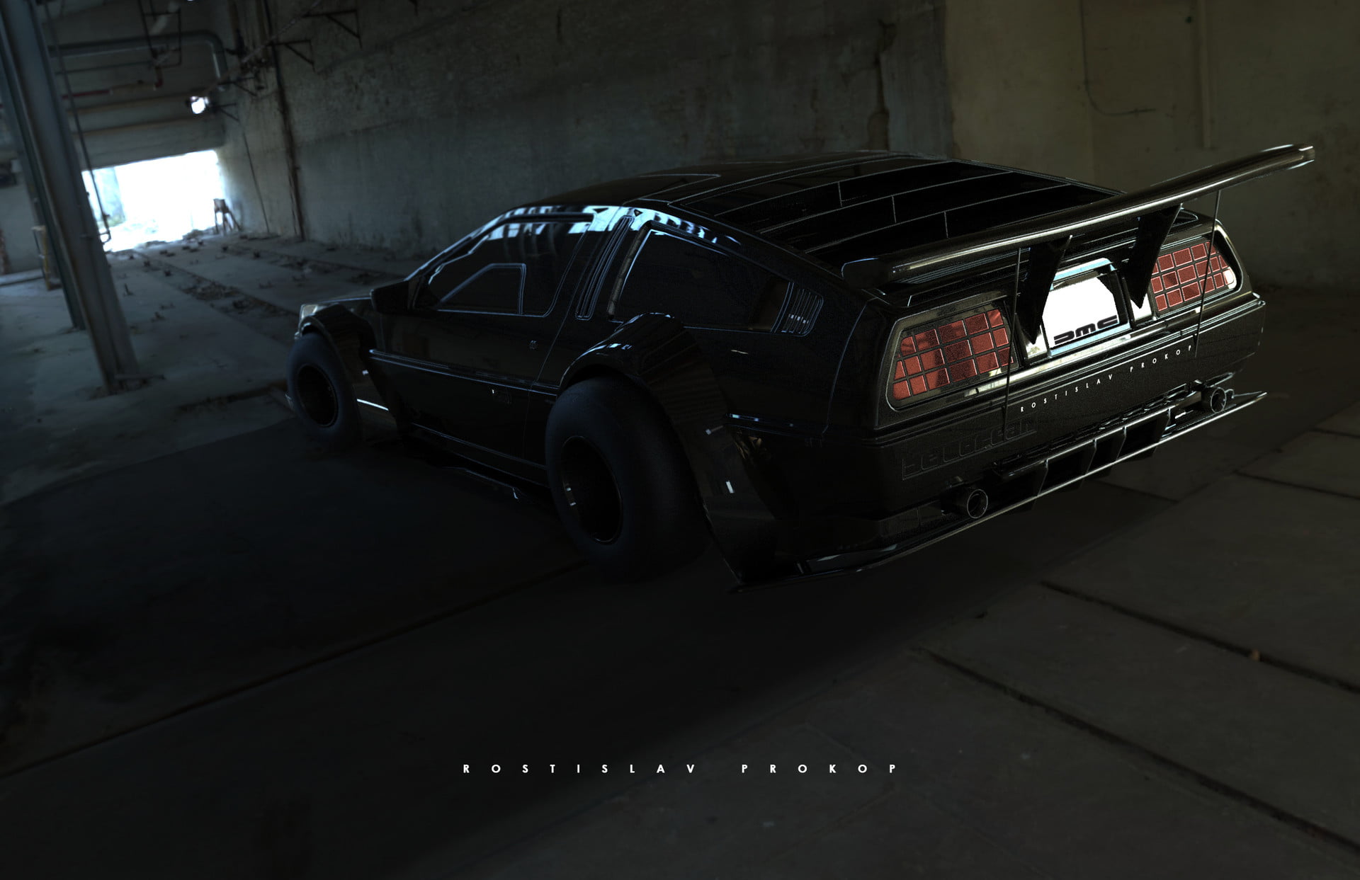 architecture, garage, vintage car, digital art, retro styled, land vehicle, stationary, street, car, built structure, no people, coupe, black cars, focus on foreground, HD Wallpaper
