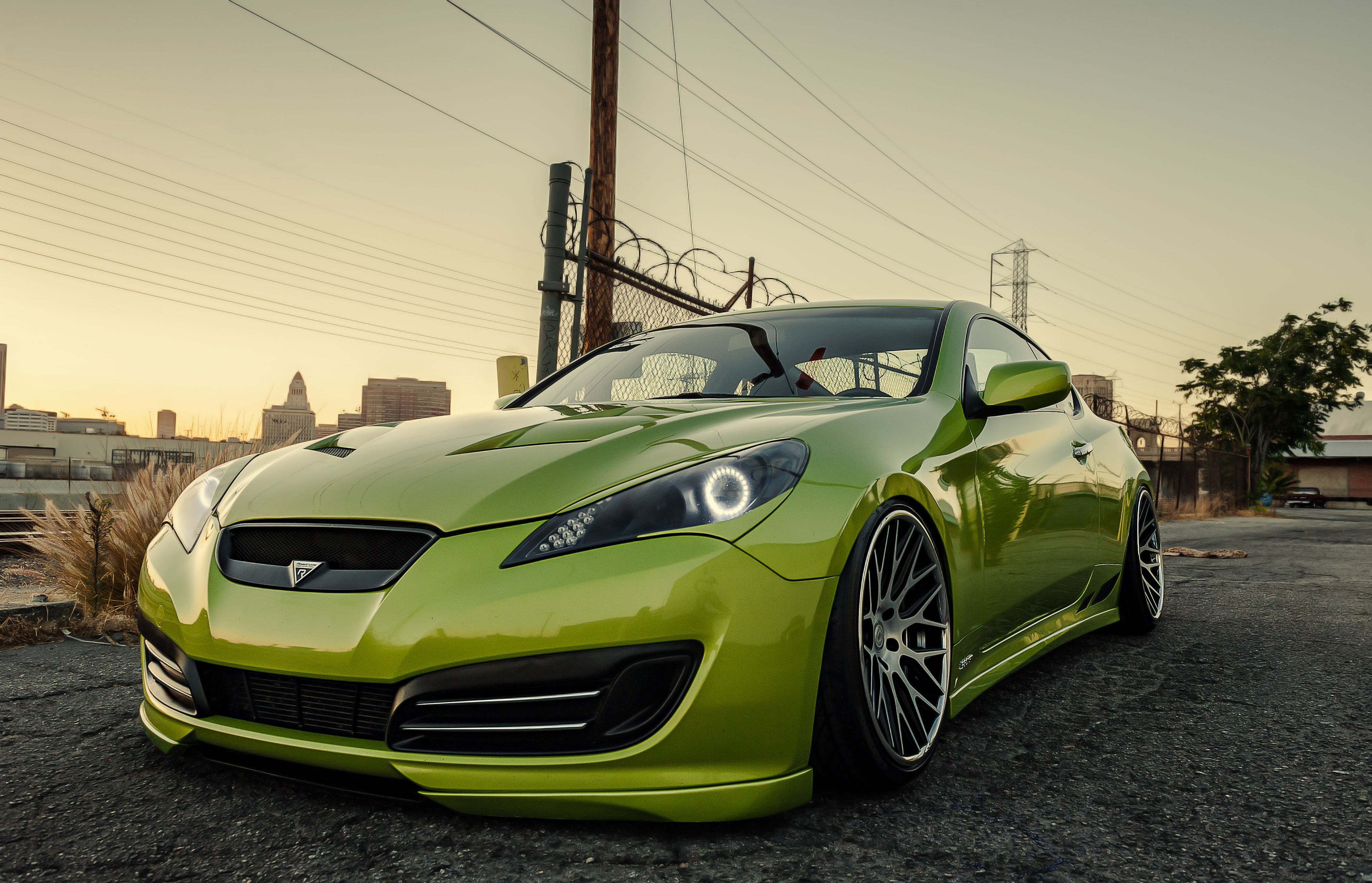 hyundai, stance, Tuning, green, 4K, coupe, genesis, HD Wallpaper