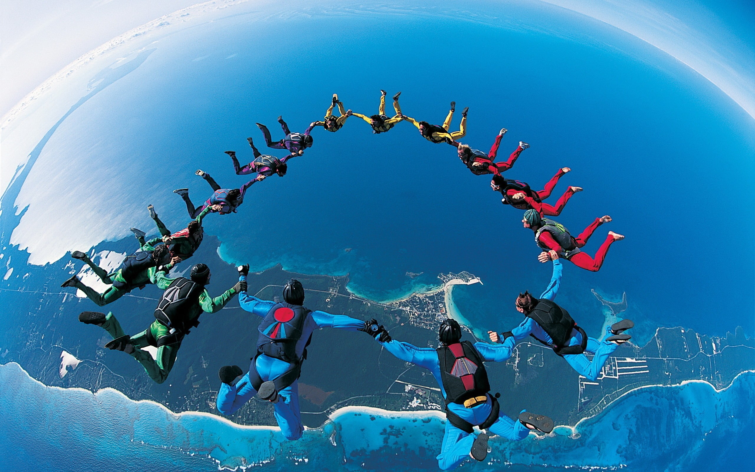 leisure activity, winter, group of people, sky, suit, men, underwater, exploration, water, cold temperature, sea, adventure, sport, day, aquatic sport, HD Wallpaper