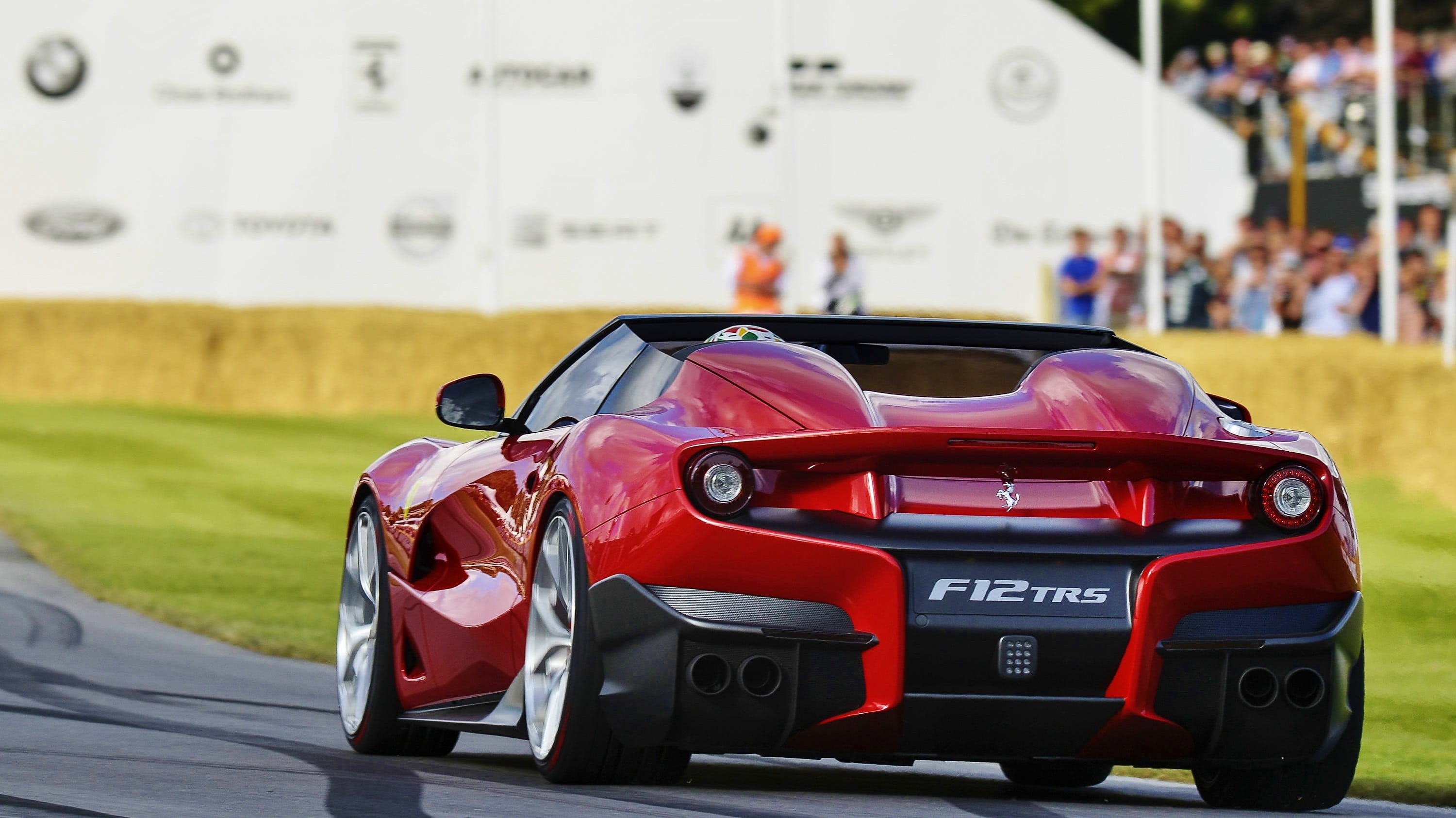 auto racing, focus on foreground, racecar, motor vehicle, red, incidental people, coupe, F12 Berlinetta , 2K, real people, car, number, black, transportation, HD Wallpaper