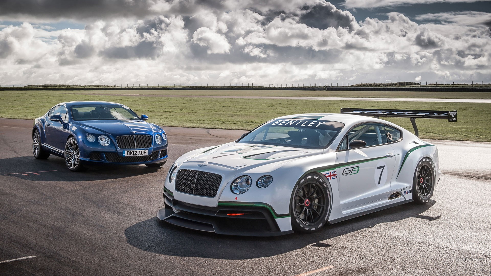 vehicle, environment, sky, landscape, 1080P, cloud - sky, land, car, overcast, blue cars, Bentley, no people, Bentley Continental GT3, transportation, HD Wallpaper